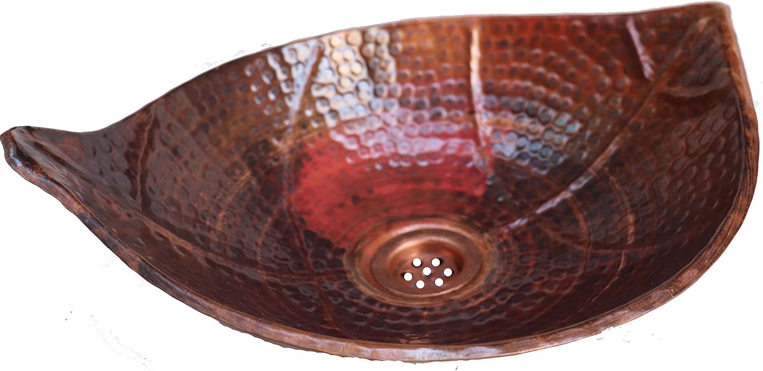 Small Rustic Oil Rubbed Leaf Sculpture Vessel Sink