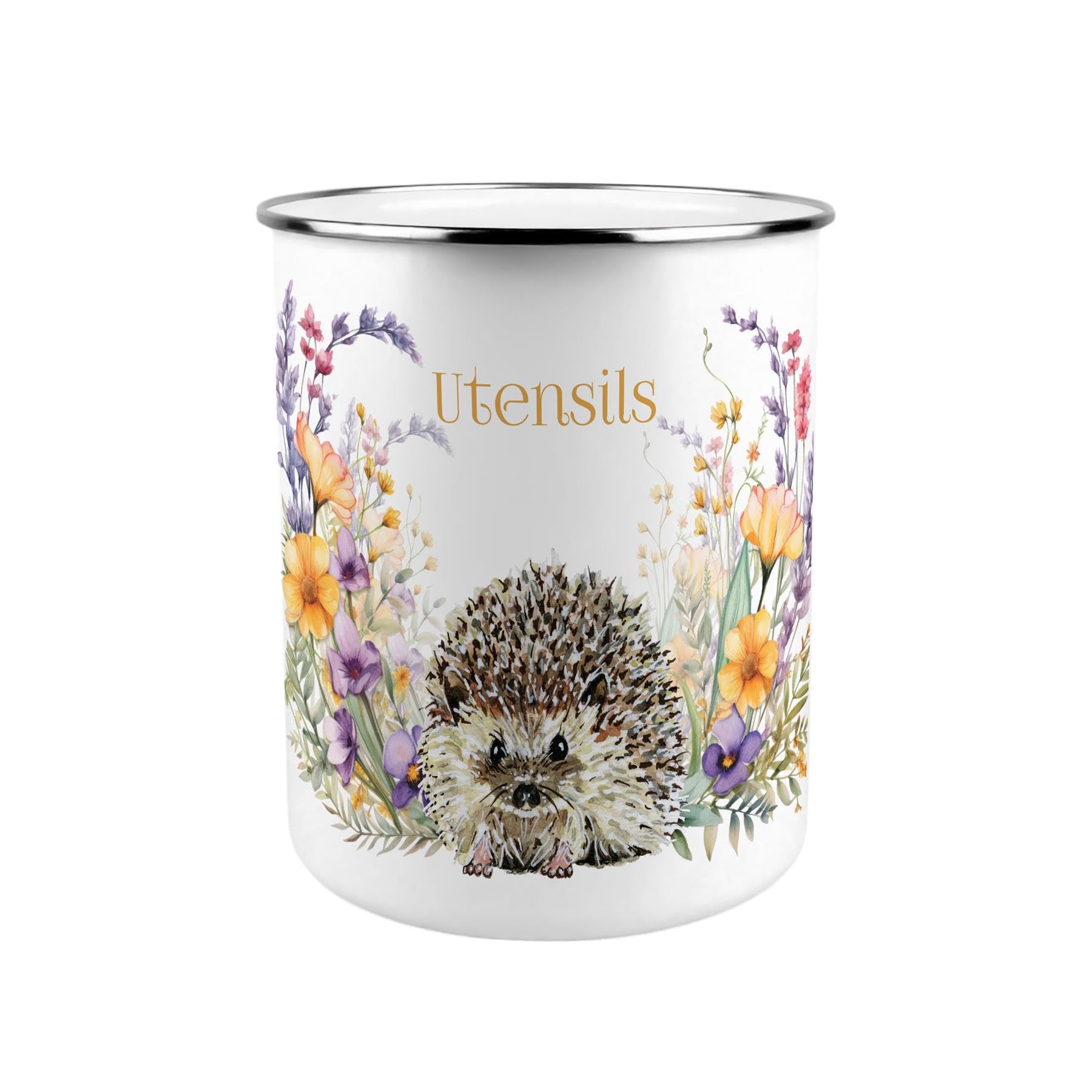 Floral Hedgehog Utensil Pot - Enamel XL Kitchen Utensil Organiser Decor Gift