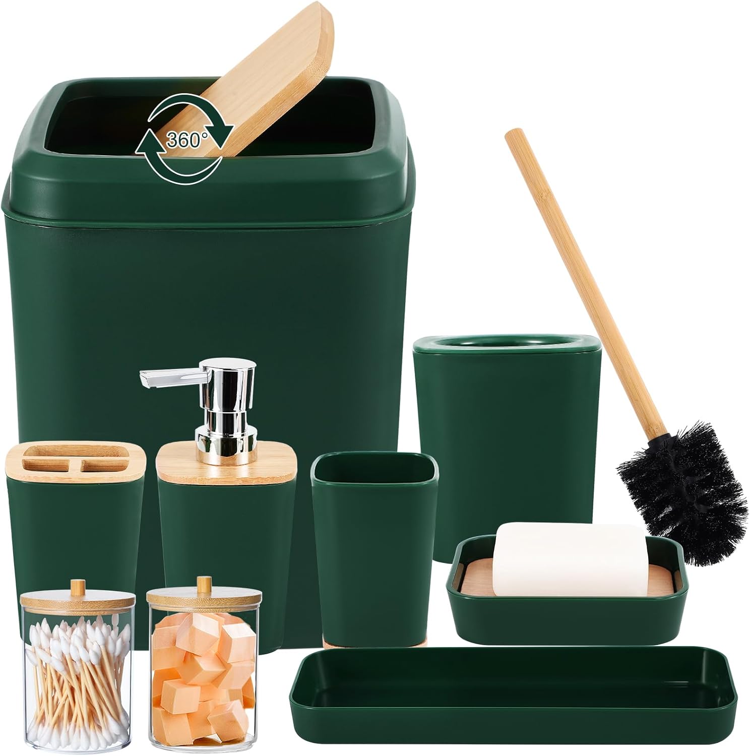 Amazon.com: Dark Green Bathroom Accessories Set 9 Piece Bathroom ...