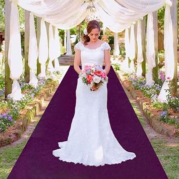 MODFUNS Wedding Aisle Runner Purple Velvet Aisle Runners سجادة بطول 4x30 قدمًا للحفلات، سجادة مدرج عتيقة مع شريط سجاد، سجادة زفاف لديكور حفل استحمام الطفل