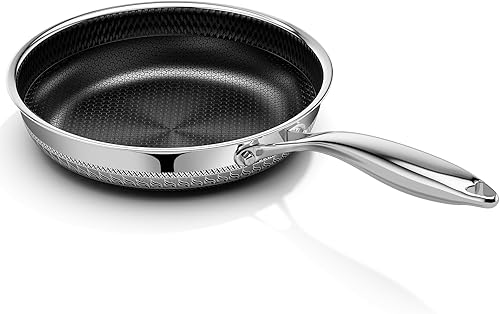 Innerwell Sartenes antiadherentes de 8 pulgadas, sartén de acero inoxidable de tres capas de cerámica de titanio, sartén pequeña híbrida