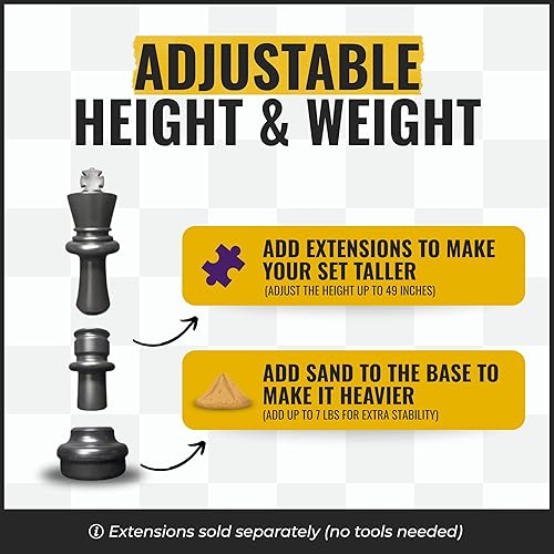 Miniatura 9 de MegaChess Juego de ajedrez gigante con rey de 25 pulgadas de alto, un juego de ajedrez grande para familias que buscan juegos gigantes al aire libre