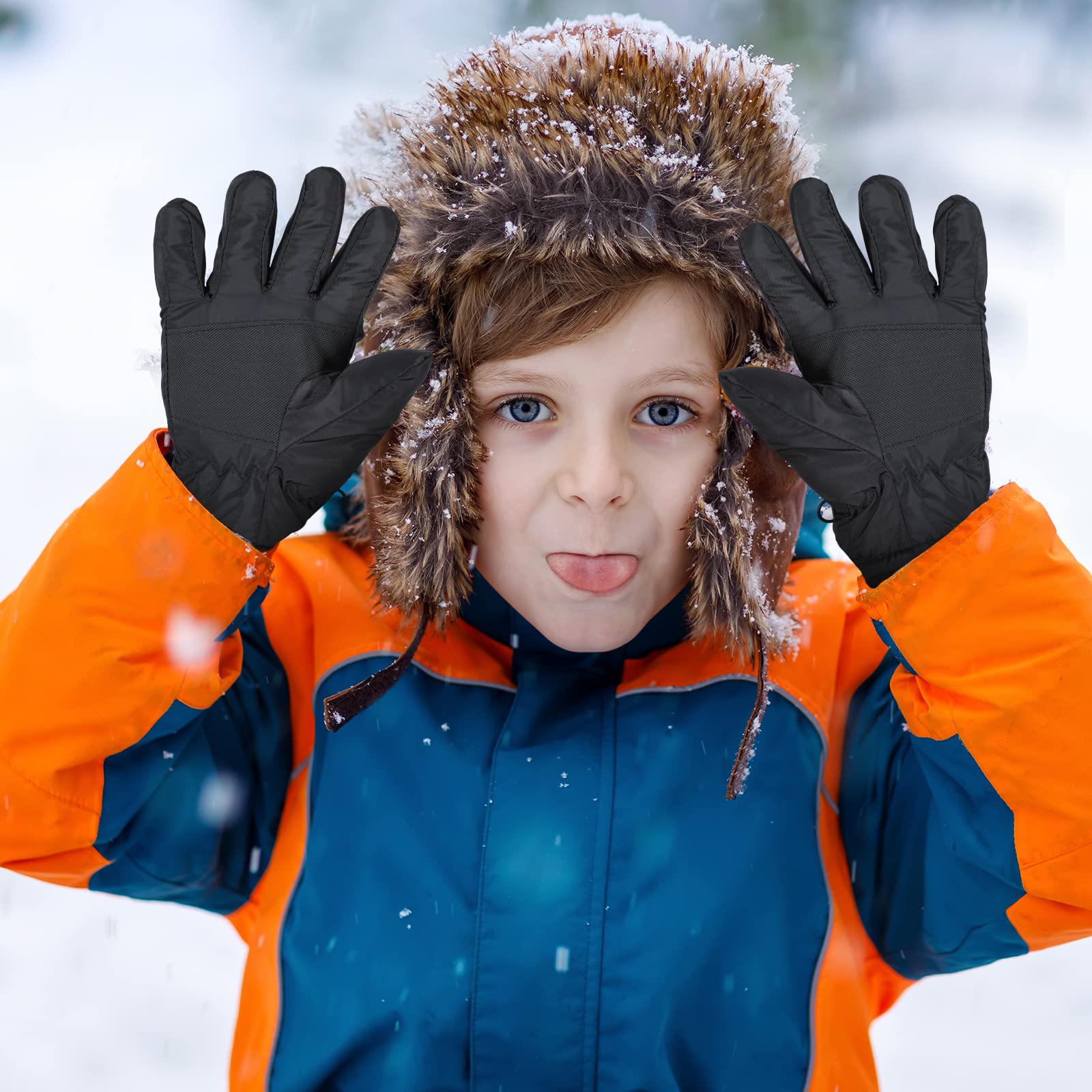 SATINIOR 2 Pares Guantes de Esquí Snowboard Invierno de Niños Manoplas de Nieve a Prueba de Viento