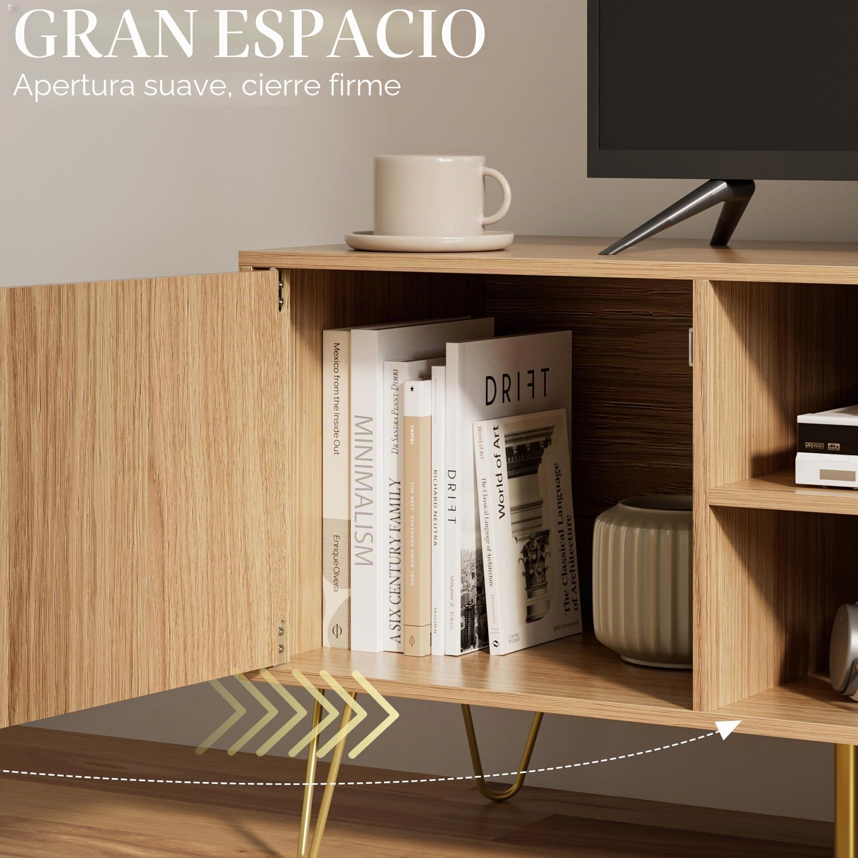 HEYZOEY Gabinete de TV, lowboard para TV de hasta 60 Pulgadas, Mueble de TV de 2 Puertas con armarios para Sala de Estar (Roble A, 137 x 38 x 48 cm)
