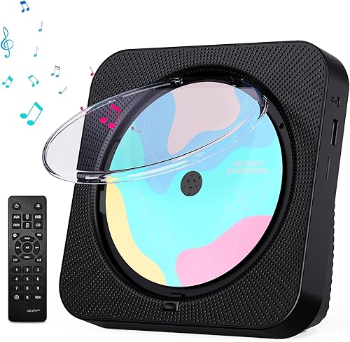 Reproductor de CD portátil con Bluetooth 5.1 Reproductor de CD de escritorio con altavoces de sonido de alta fidelidad, control remoto, cubierta