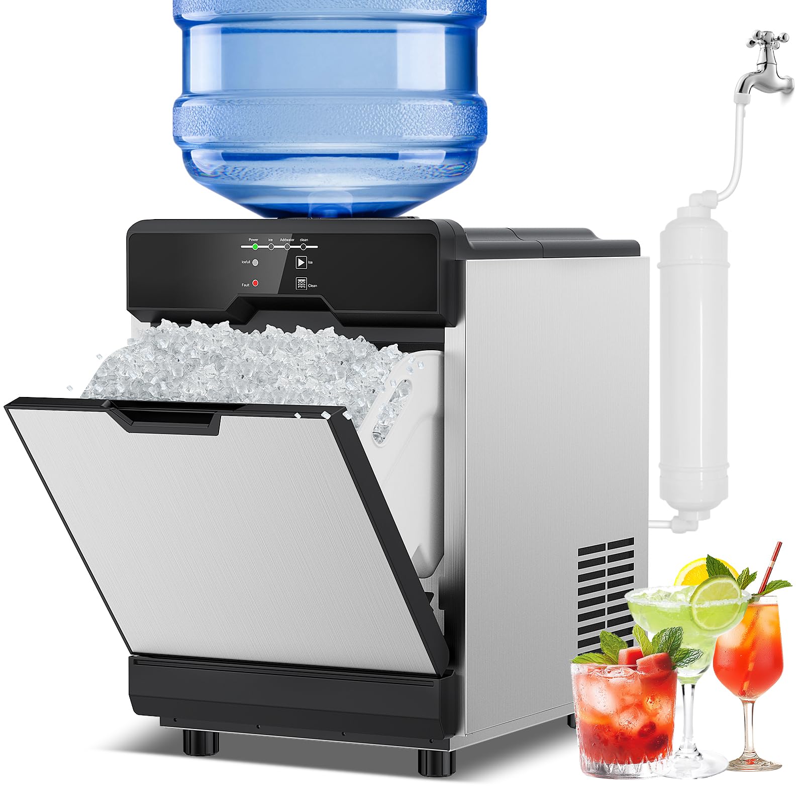 Nugget Ice Maker Countertop, 40 Lbs/Day With 10 Lbs Storage Bin, Freestanding/Countertop Ice Maker Machine Stainless Steel, Soft Chewable Pellet Ice Machine For Home Bar Kitchen Office, Self-Cleaning on Fridge.com - View 1