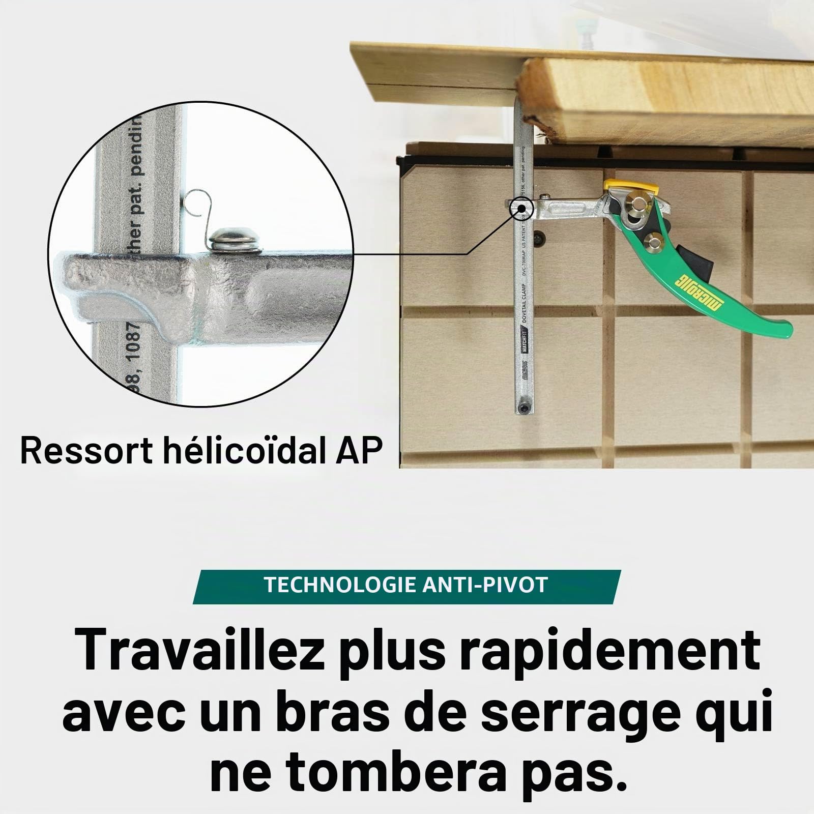 Microjig Matchfit DVC-700RAP Pince à cliquet à queue d'aronde pour établi