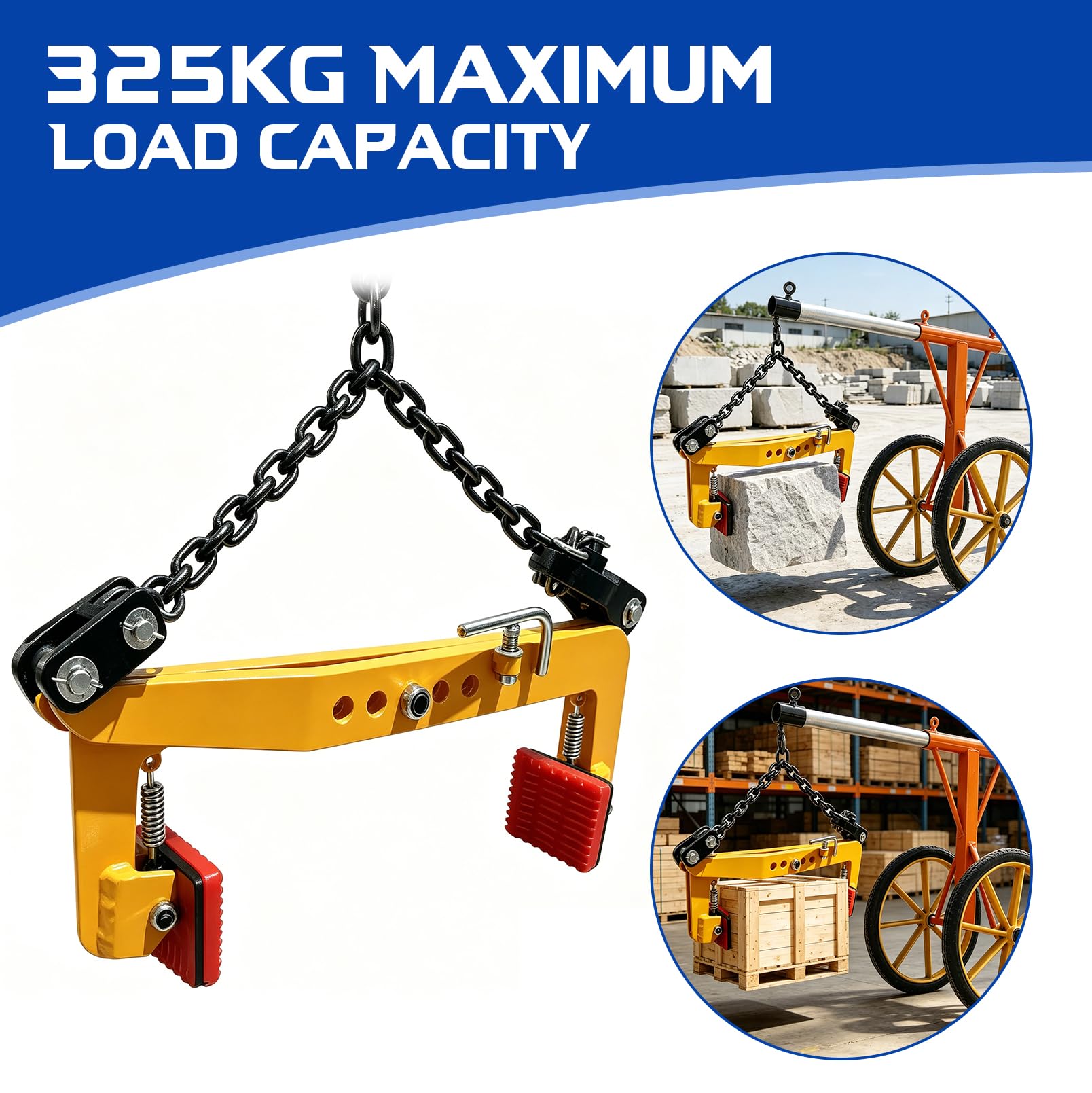 Bordsteinzange mit Kette, Versetzzange mit Einer Tragfähigkeit von 350 kg | Steinheber mit Einstellbarem Öffnungsdurchmesser von 27-50 cm