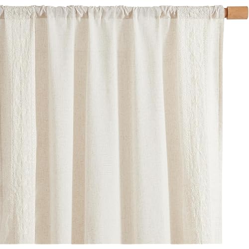 jinchan Linen Curtains for Bedroom Ivory Vintage Floral Farmhouse Curtains 63 Inch Length Boho Curtains for Living Room Embroidered Bordered Drapes Light Filtering Rod Pocket Ivory on Beige 2 Panels