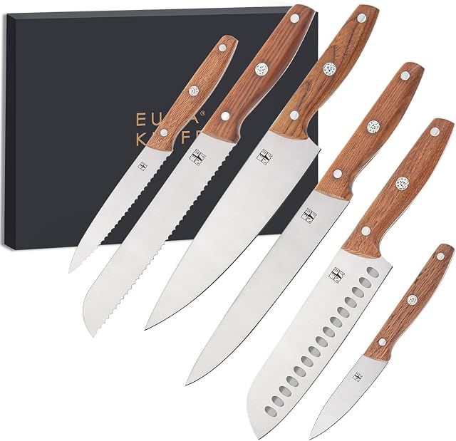Kitchen Knife Set 6 PCS, 7CR High Carbon Steel Ultra Sharp Chef's Knife Superb Edge Retention, Premium Ash Wood Ergonomic Handle Accurate to The Touch, with Gift Box