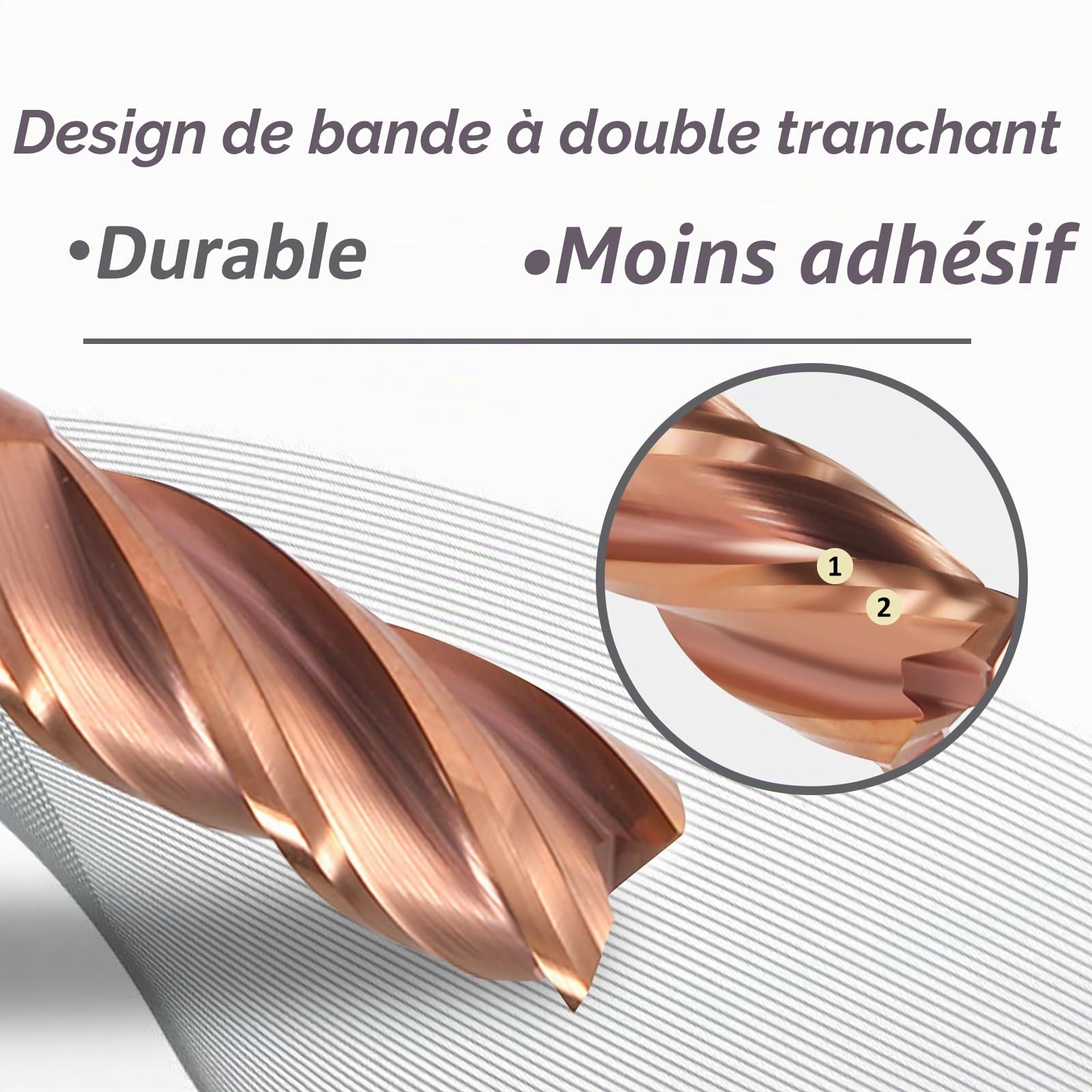 Lot de 2 fraises hélicoïdales CED de 6 mm en carbure à 4 cannelures - Revêtement TiSiN - VHM CNC - 55 HRC - Pour acier, alliage d'aluminium, cuivre