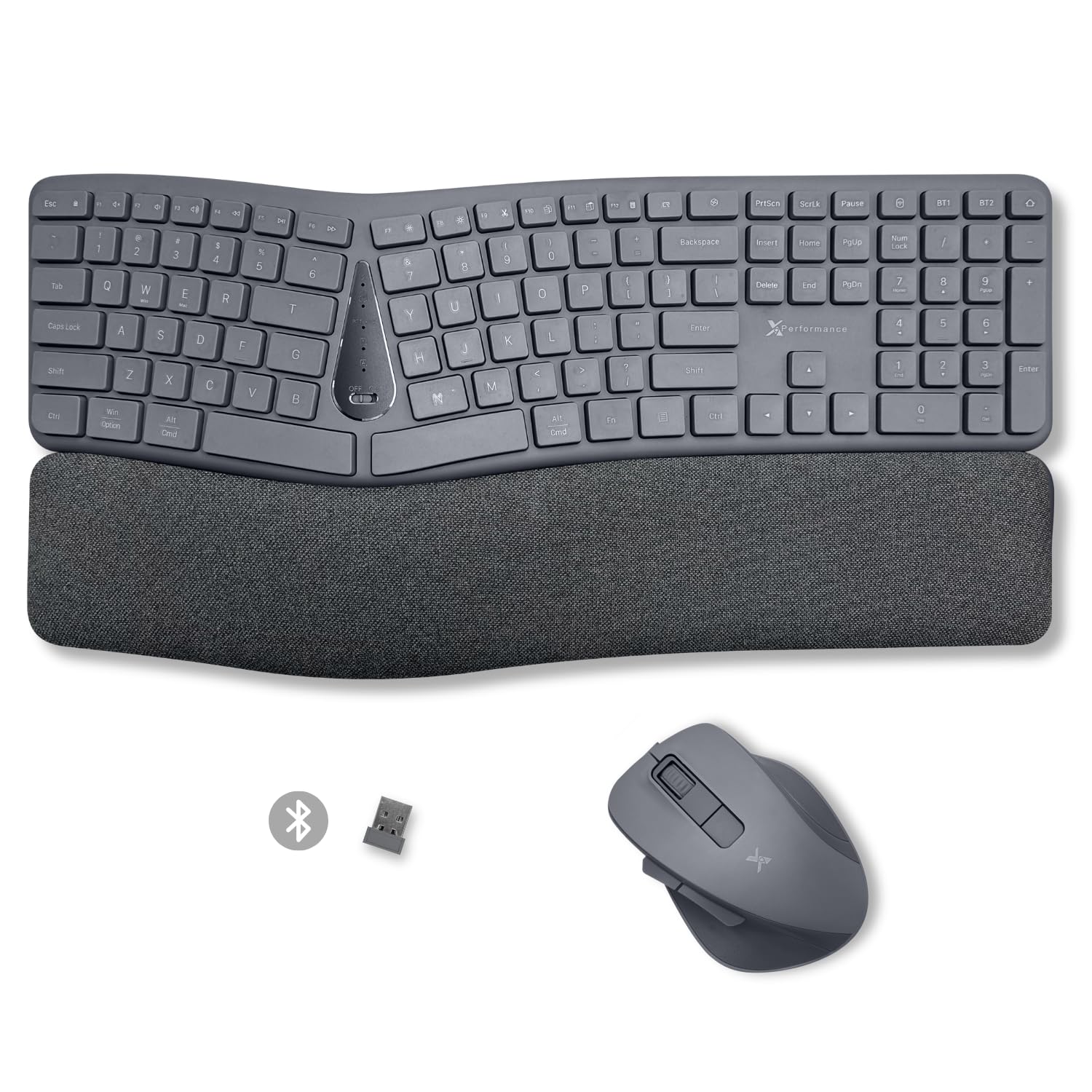 X9 Split Ergonomic Keyboard Mouse Wireless Combo - Type Comfortably Longer - 2.4G/Bluetooth Ergo Keyboard Mouse Wireless, Silent Keys, Wrist Rest, Multi-Device, Rechargeable for Laptop, PC, Mac - Gray