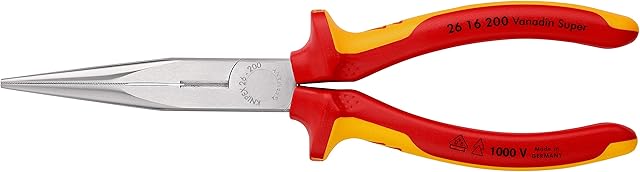 Knipex Snipe Nose Side Cutting Pliers (Stork Beak Pliers) chrome-plated, insulated with multi-component grips, VDE-tested 200 mm 26 16 200