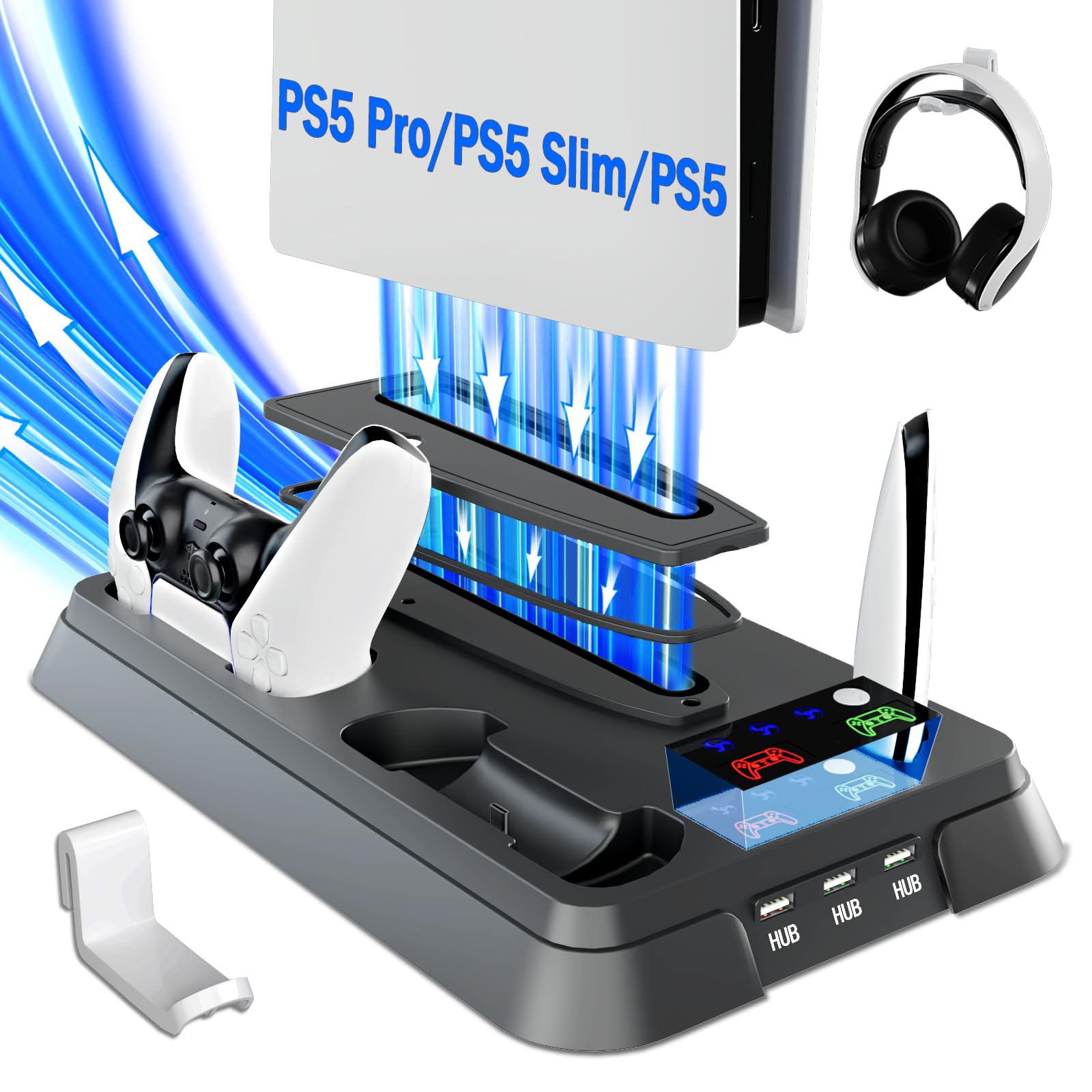 PS5 Cooling Station and PS5 Stand with Controller Charging Station for PlayStation 5 Console Controller Charger Cooling Stand