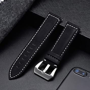 New Black Brown Red Retro Matte Leather Watch Band 18 20 22 24mm Leather Strap Stainless Steel Buckle WatchbandsD,22MM