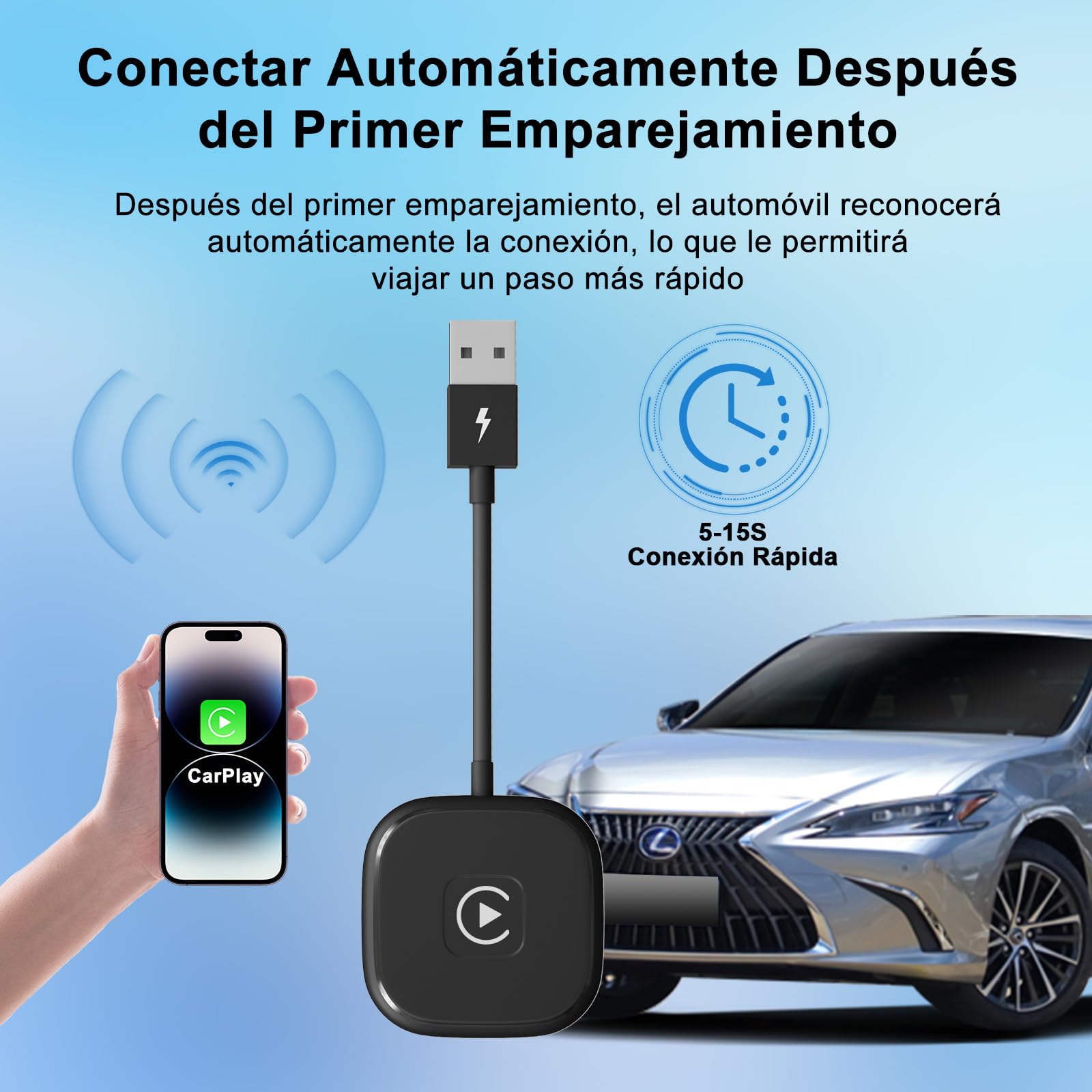 Adaptador Carplay Inalambrico para iPhone, Wireless Carplay Dongle con OEM, Carplay Inalambrico Coche Apto para Coches a Partir de 2017, iOS 10+