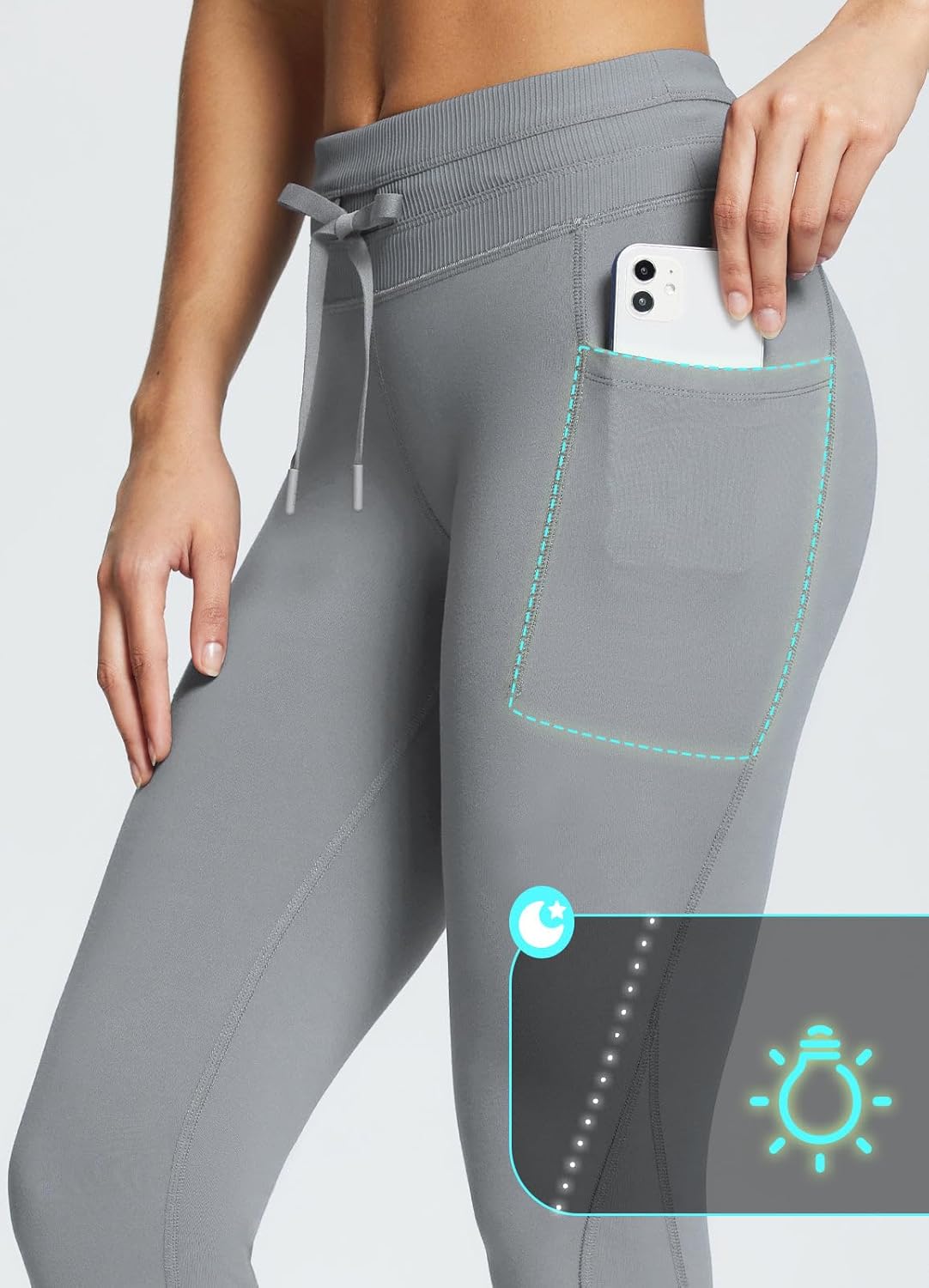 baleaf Women's Fleece Lined Leggings Water Resistant High Waisted Thermal Warm Winter Tights Ski Hiking Pants with Pockets - Image 6