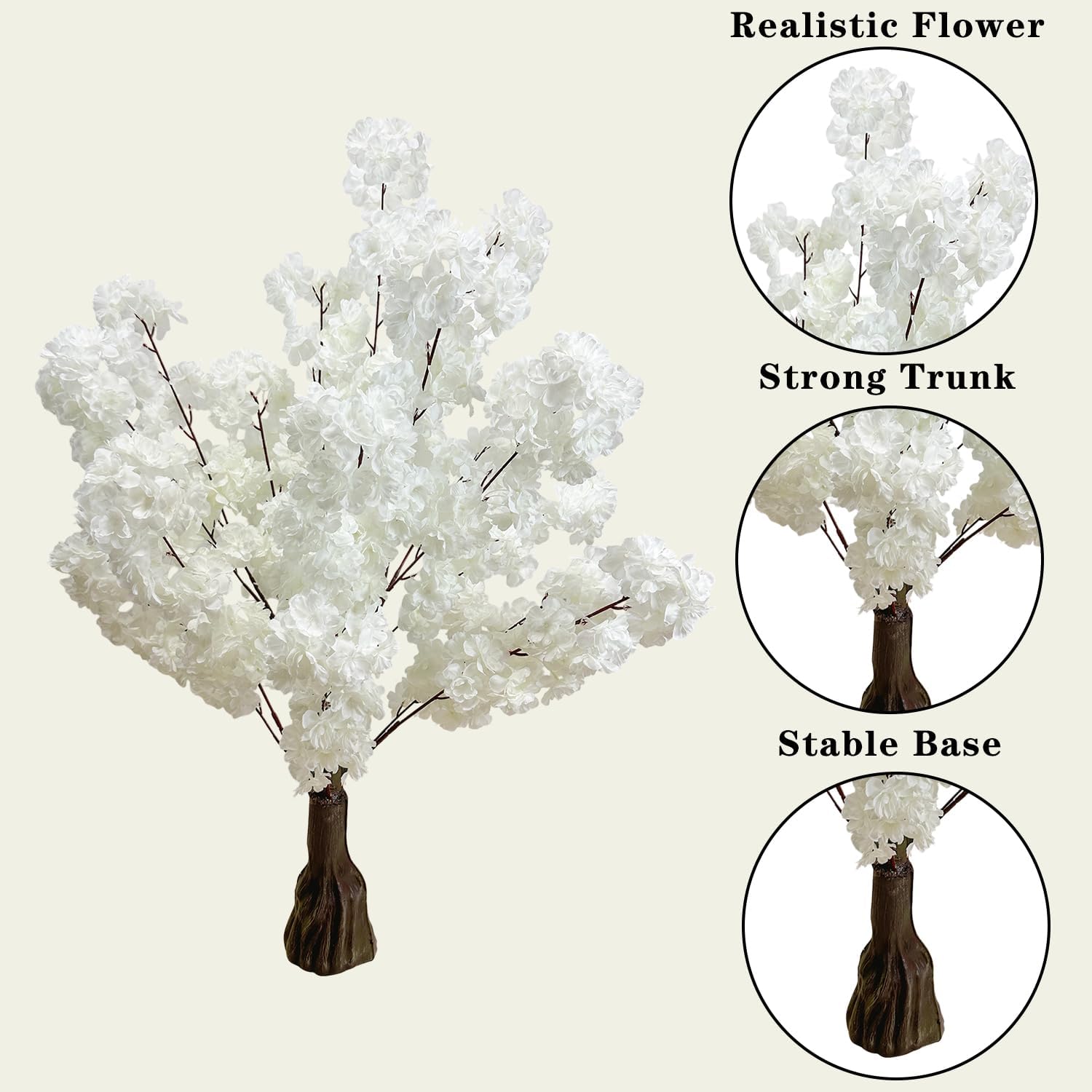 Artificial Cherry Blossom Tree 3.6ft –2 Pack White Faux Cherry Tree for Wedding Backdrop, Party Decoration, Home Living Room, Office Table, Indoor Floral Display