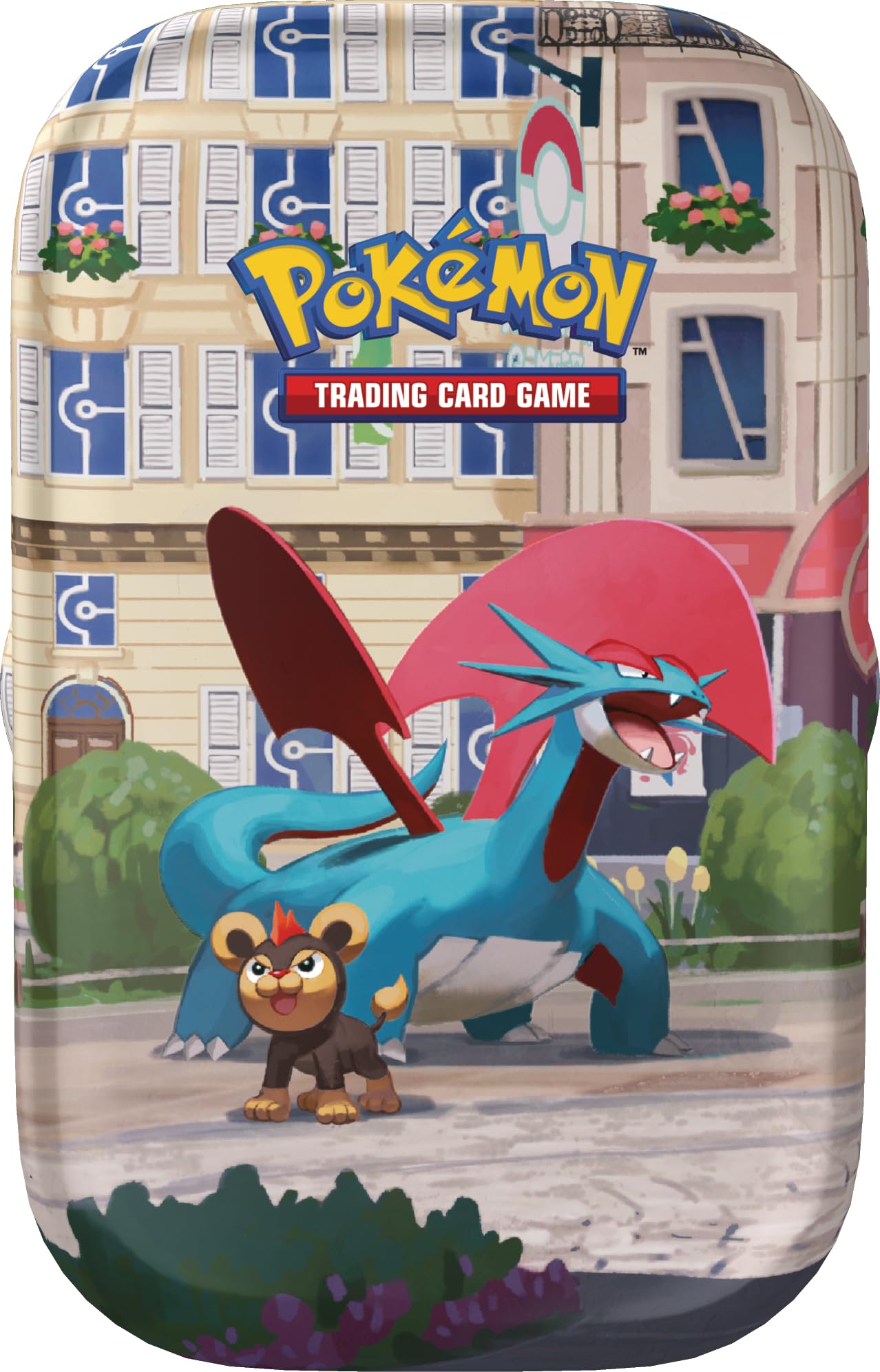Pokémon: Minilata Ciudad Luminalia: Salamence y Litleo de JCC Pokémon (2 Sobres de Mejora, 1 Tarjeta ilustrada y 1 Pegatina)