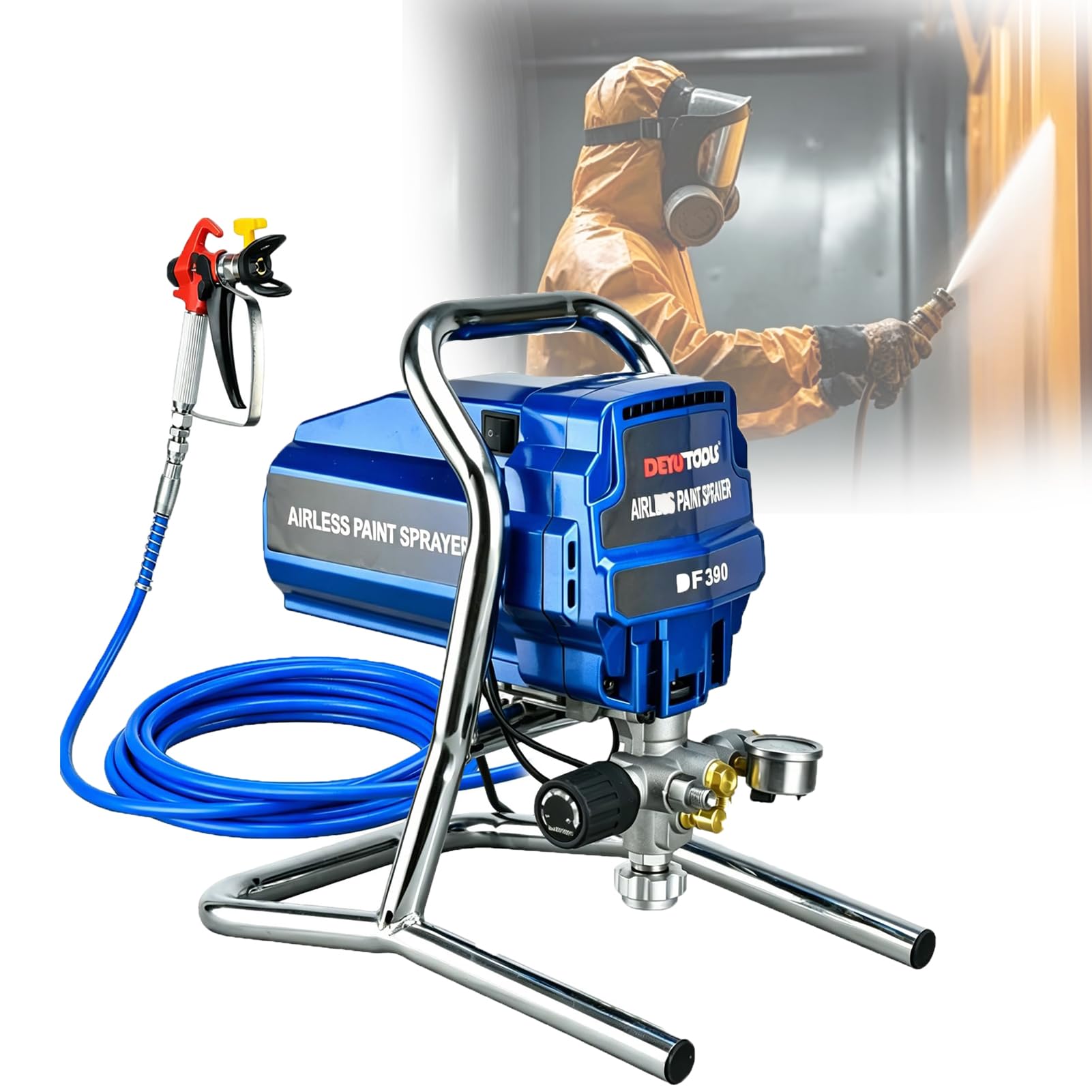 MINHUIJIHUI Airless Paint Sprayer, Professional Electric Airless Sprayer, 1800W, 2L/Min, 20MPa 3000PSI, 6-Speed Adjustment, 5M Hose, for Latex Acrylic Paint, Ceiling, Cabinet, Patio Painting