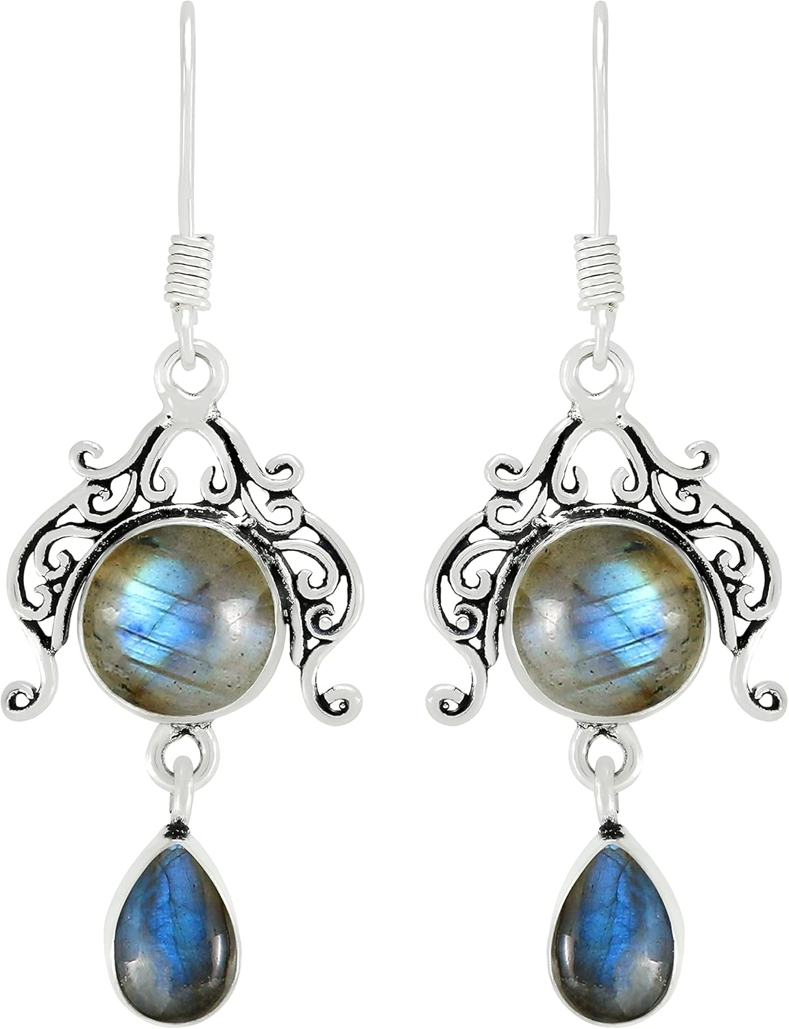 Natural Moonstone Lapis Malachite earrings Two Stone 925 Silver Overlay handmade Dangle Earrings for Women