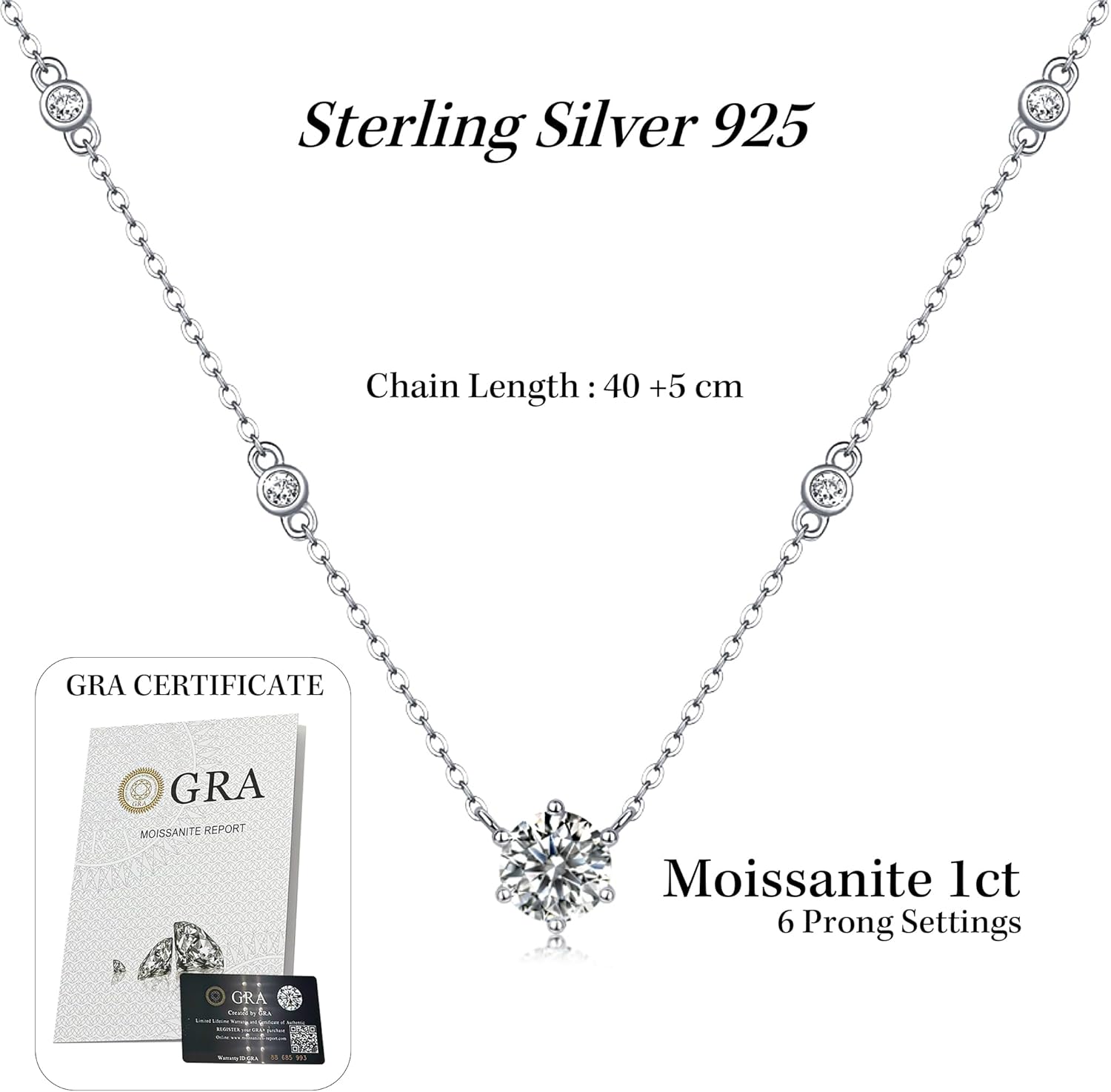Moissanite Necklace for Women Diamond Pendant Necklace Sterling Silver 925 Chain Hypoallergenic Durable Ideal Gift for Anniversary Special Occasions - Image 2