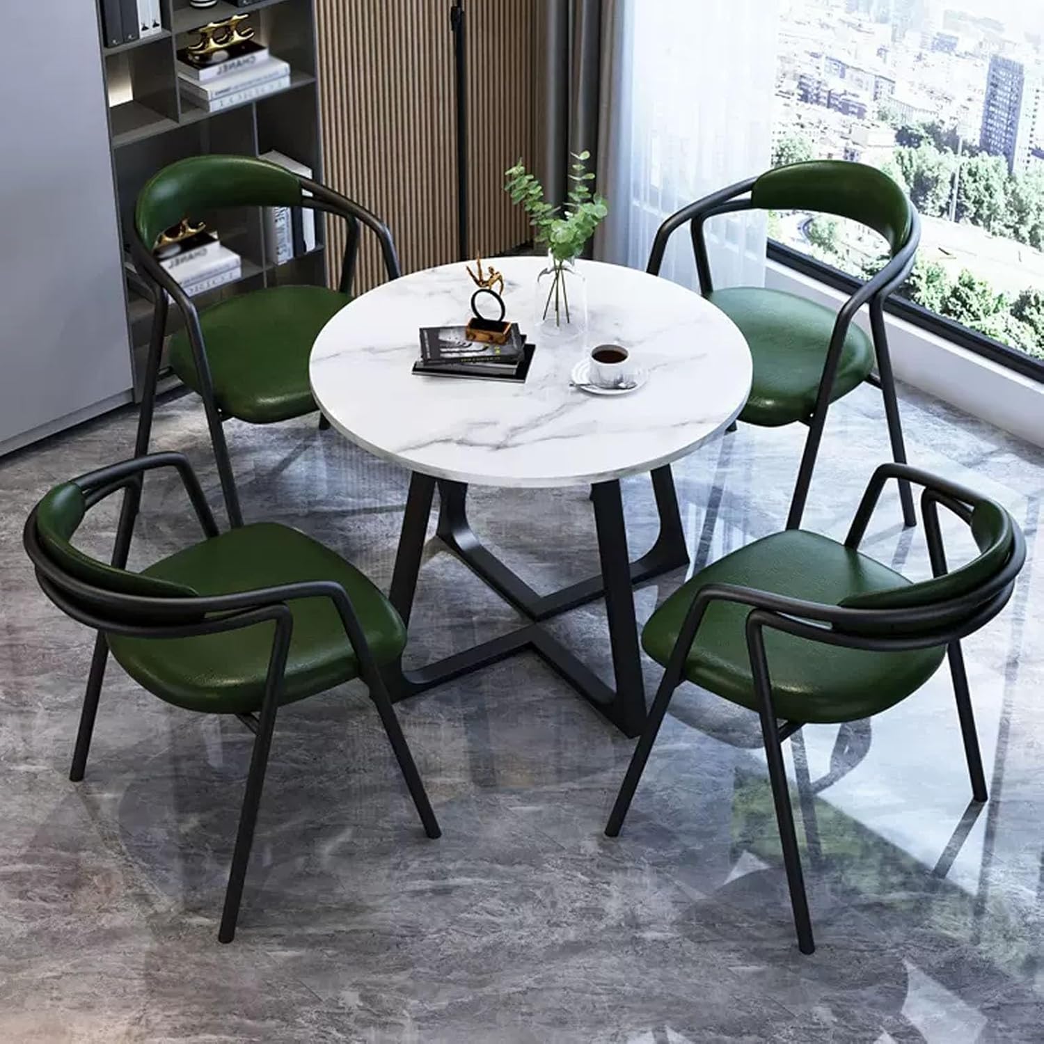 Office Reception Room Club Table and Chair Set, Office Conference Table with 4 Chair, Small Conference Room Negotiation Table Sets, Coffee Kitchen Dining Table Set, Simpl,Dark Green One Size
