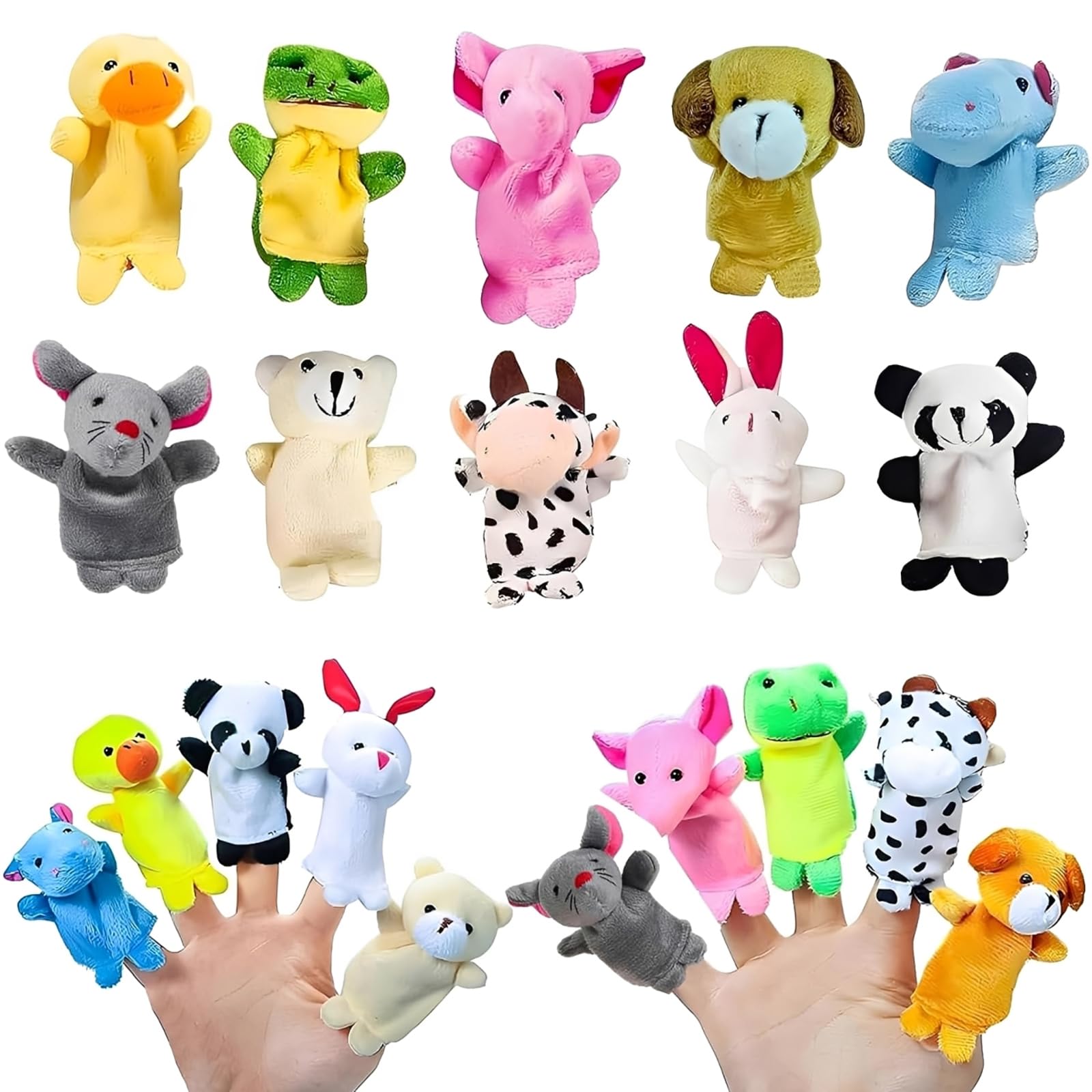 10-Piece Plush Animal Finger Puppets, Double-Layer Hand Puppet Assortment