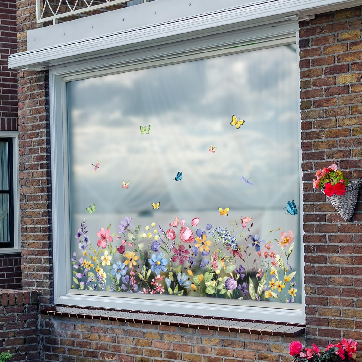 Flower Window Clings Colorful Spring Summer Floral Window Stickers Spring Wildflower Windows Decals Double-Sided for Office Home