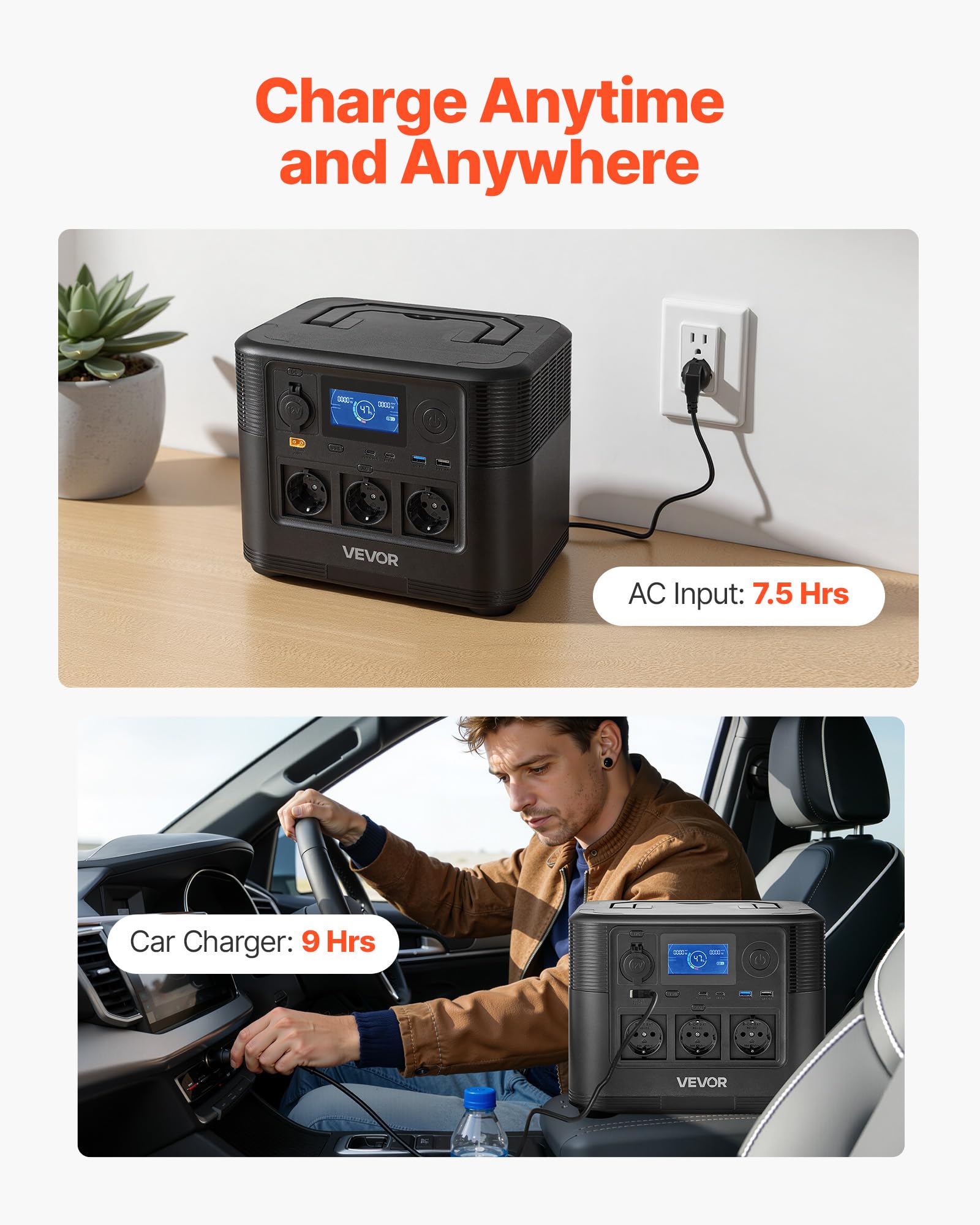 VEVOR Estación de Energía Portátil 1200 W, Generador de Energía Batería de Respaldo LiFePO4 de 806 WH con 9 Puertos de Salida para Hogar, Campamentos, Viajes en Autocaravana, Panel Solar No Incluido