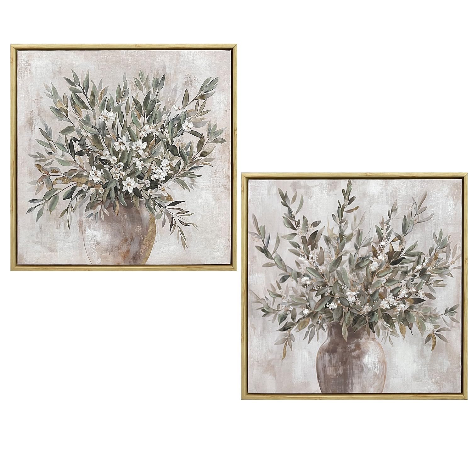 Tableau en bois fleurs artisanales cadre blanc et vert 40x40cm pour intérieur serein