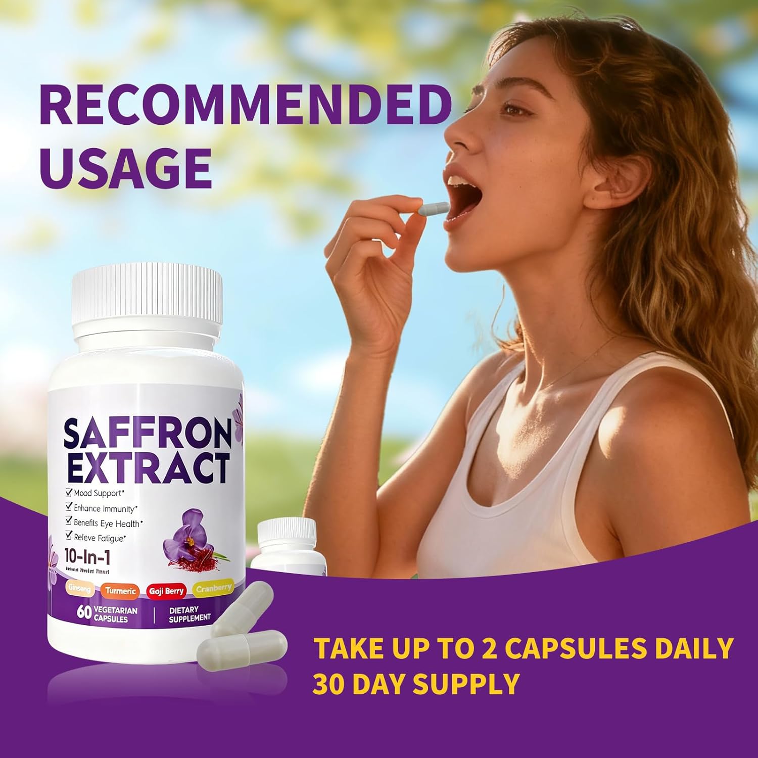 Saffron Supplements with Turmeric, Ginseng, and Zinc Complex Formula for Men and Women Supports Mood, Immune Function, 60 Vegan Capsules - Image 6