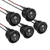 APIELE 5Pcs Rocker Switch ON Off KCD1 Mini Round Toggle Switch SPST 2Pin Snap-in Design Car Boat Automotive with Wires Pre-Wired AC 6A/250V 10A/125V 12VDC
