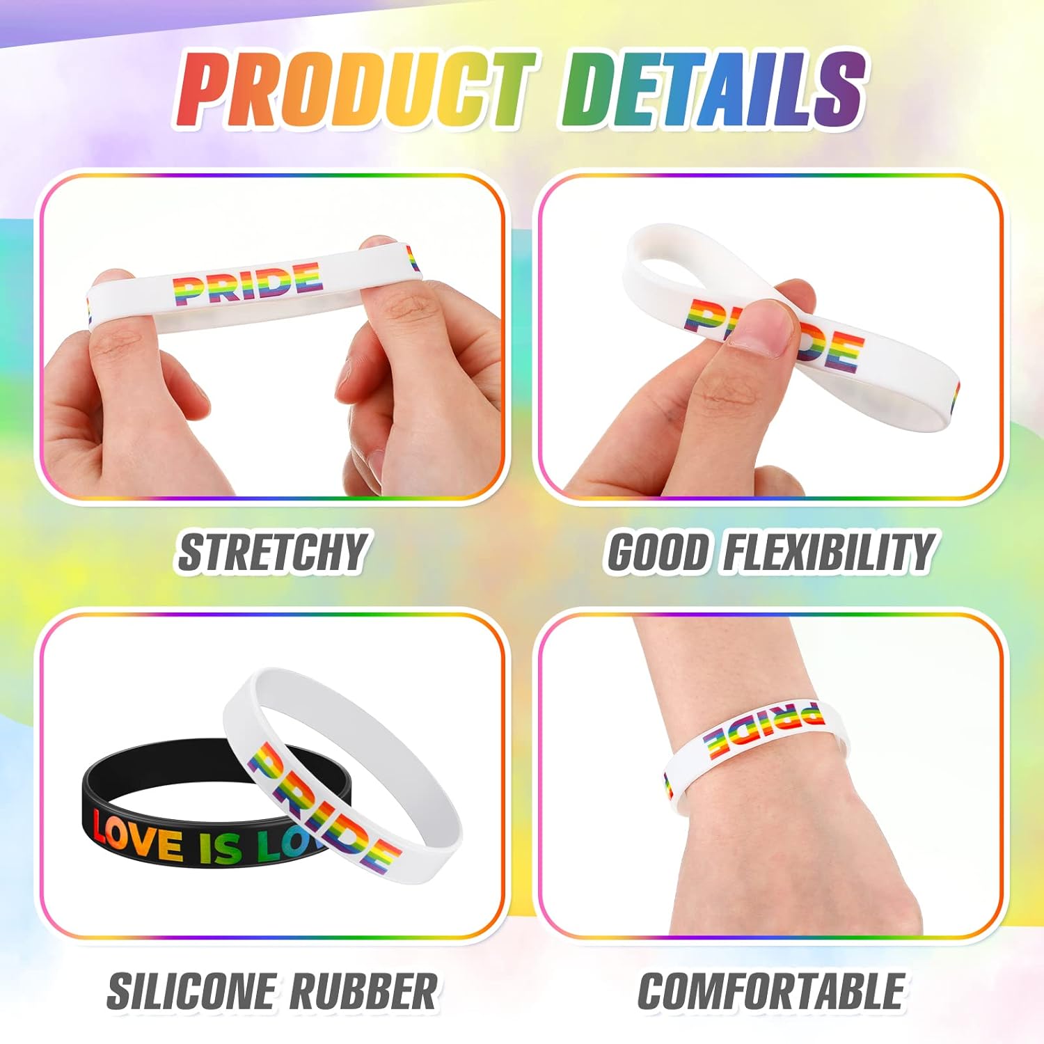 Sumind Rainbow Pride Wristband Gay Silicone Bracelet Rubber Pride Bracelet LGBT Lesbian Rainbow Wristbands for Men Women Sports Gay Jewelry Gifts LGBTQ Party Decorations Supplies
