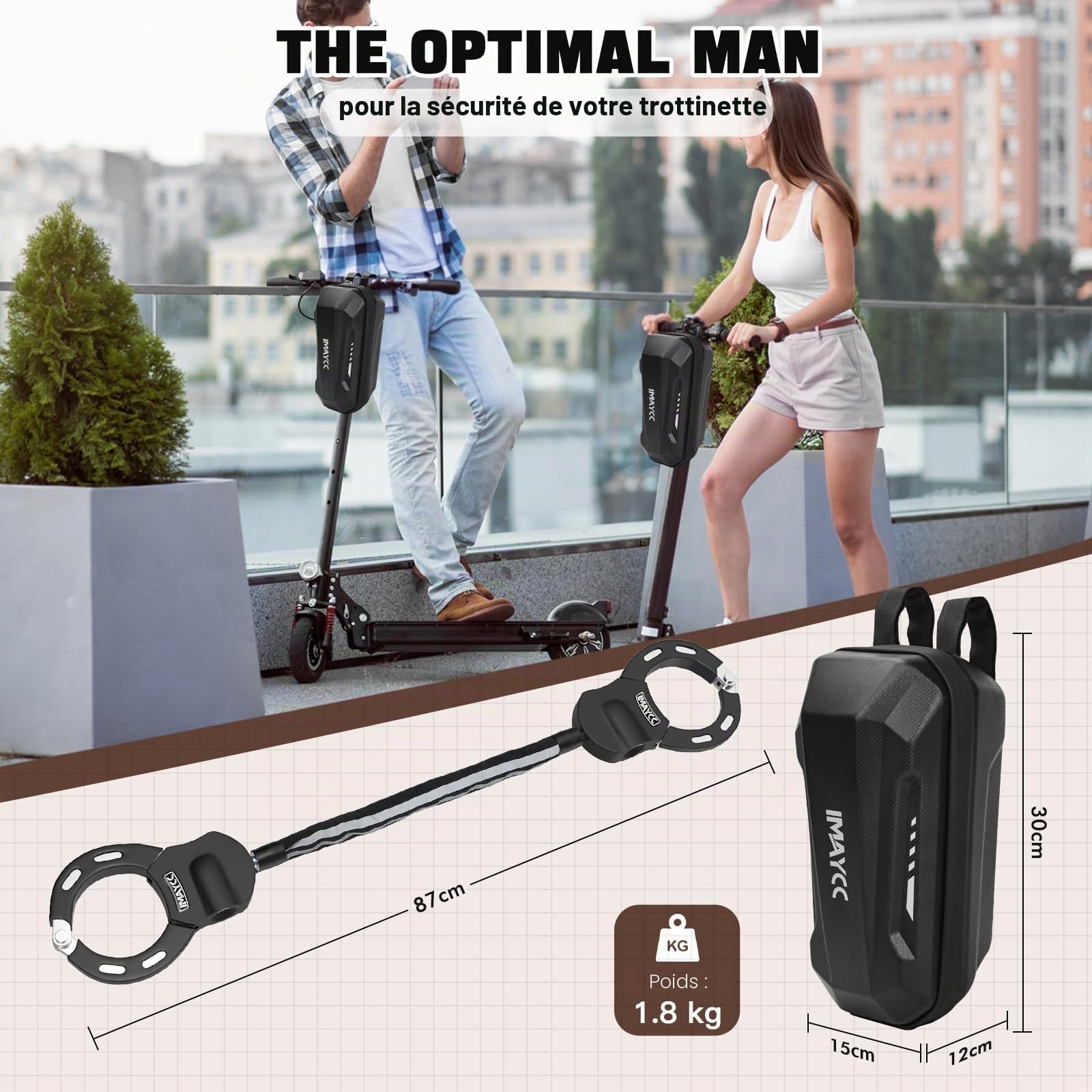 IMAYCC Antivol Menotte Trotinette Electrique, Imperméable à l'eau Cadenas Sac, Antivol Homologué, idéal pour les vélos, Moto, Portail, Clôture, Poussettes, Etc.
