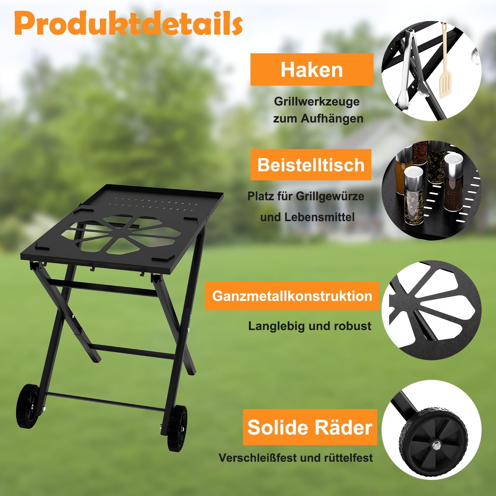 Soporte para Parrilla Ninja OG701, Carros Plegables para Barbacoa al Aire Libre, Carrito de Plegable Portátil con Mesa