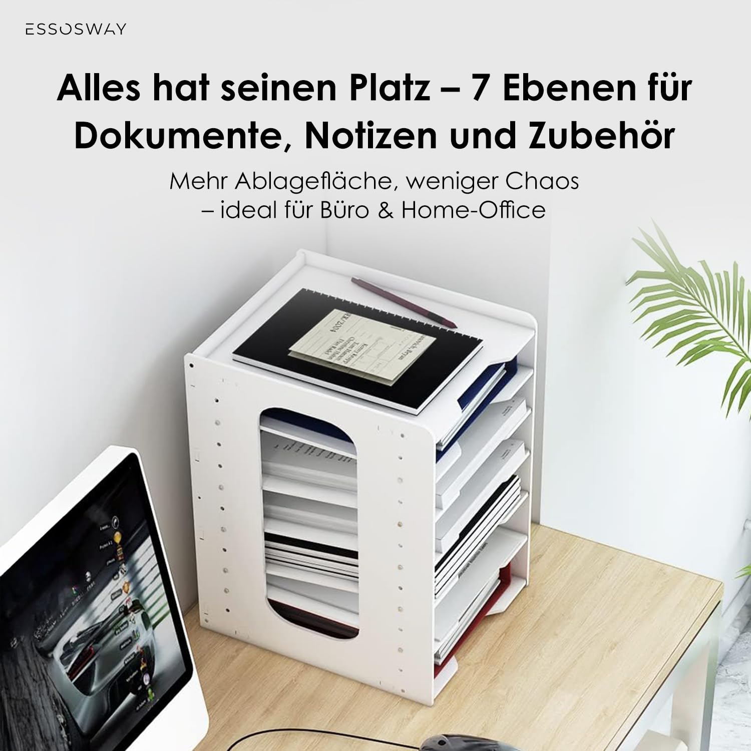Schreibtisch Organizer - A4 Dokumentenablage - mit Ablagefächer und Stiftehalter - 7 Schubladen - Büro Home Office Zubehör - Weiß