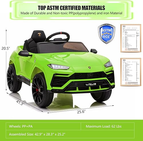 Miniatura 6 de YOFE Coche eléctrico para niños Lamborghini con licencia de 12 V para niños, vehículos eléctricos con control remoto, AUX, suspensión de resorte,