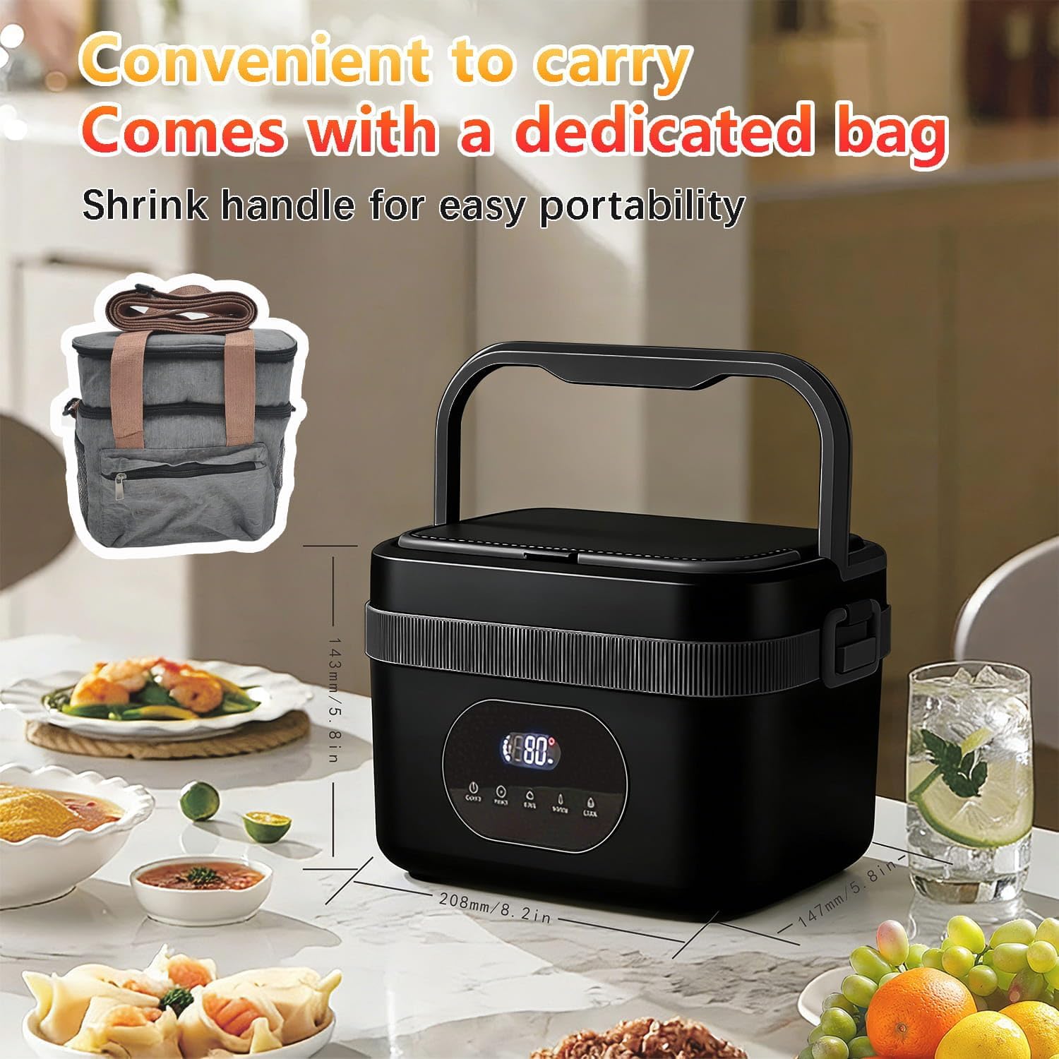 Heatable Lunchbox, Electric Lunch Box for Men & Women, 6.3 cups Warming Lunchbox with 6 Temps Settings & 8-Hour Timer, Heated Lunch Box for Office, Car, Work, Travel