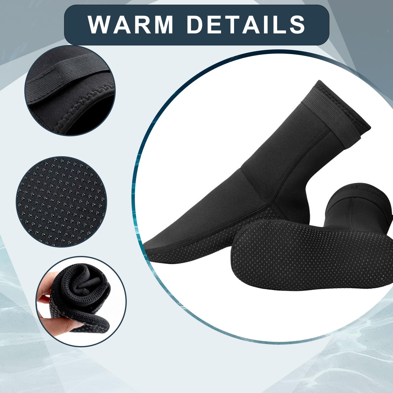 Calzini neri in neoprene da 3 mm, antiscivolo, per sport acquatici, spiaggia, unisex, protezione solare a metà polpaccio, antiscivolo, protezione solare, nuoto, surf, snorkeling, vela