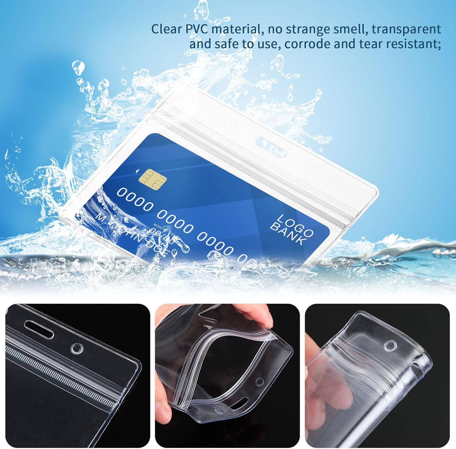 300 Pcs ID Badge Holder Waterproof Horizontal Name Tag Holders Clear Plastic Name Badge Holders with 300Pcs Metal Clips Transparent Clip on Name Tags with Clips for Teacher Student Nurse Worker