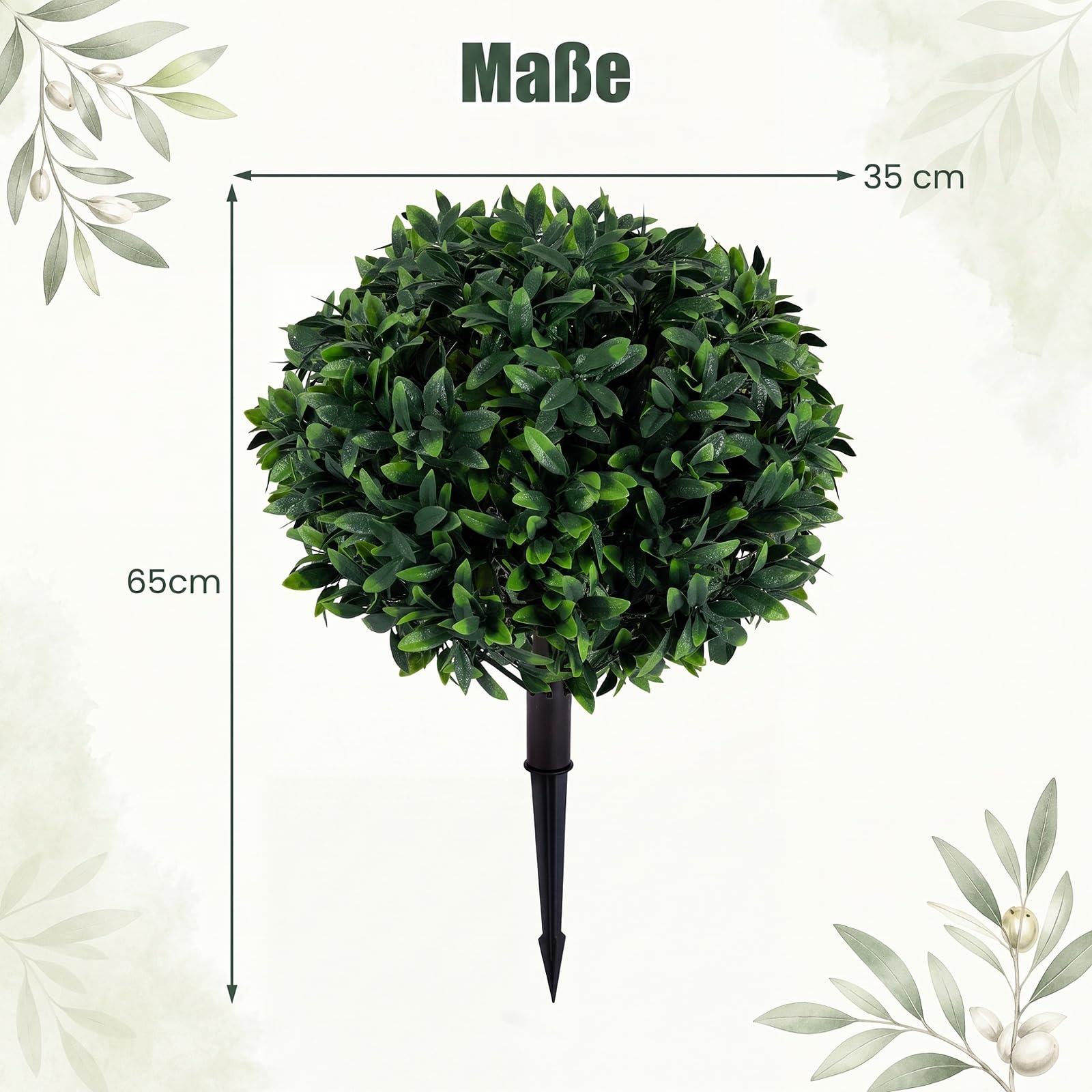 COSTWAY Sztuczna kula bukszpanowa, sztuczna roślina z ostrzem do wbijania w ziemię, wys. 65 cm | Odporne na promieniowanie UV, sztuczne rośliny z wiecznie zielonymi liśćmi, bukszpan do salonu, biura, ogrodu, zielony