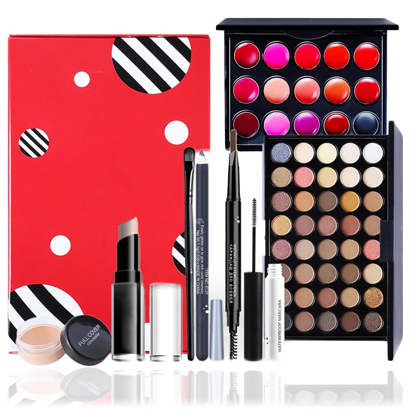 WishesMar Kit de Maquillaje Mujer Completo Cosmética Set - Todo en uno Juego de Maquillaje Regalo para Mujer con Sombra de Ojos Delineador Corrector Lápiz de Cejas Brillo de Labios Máscara