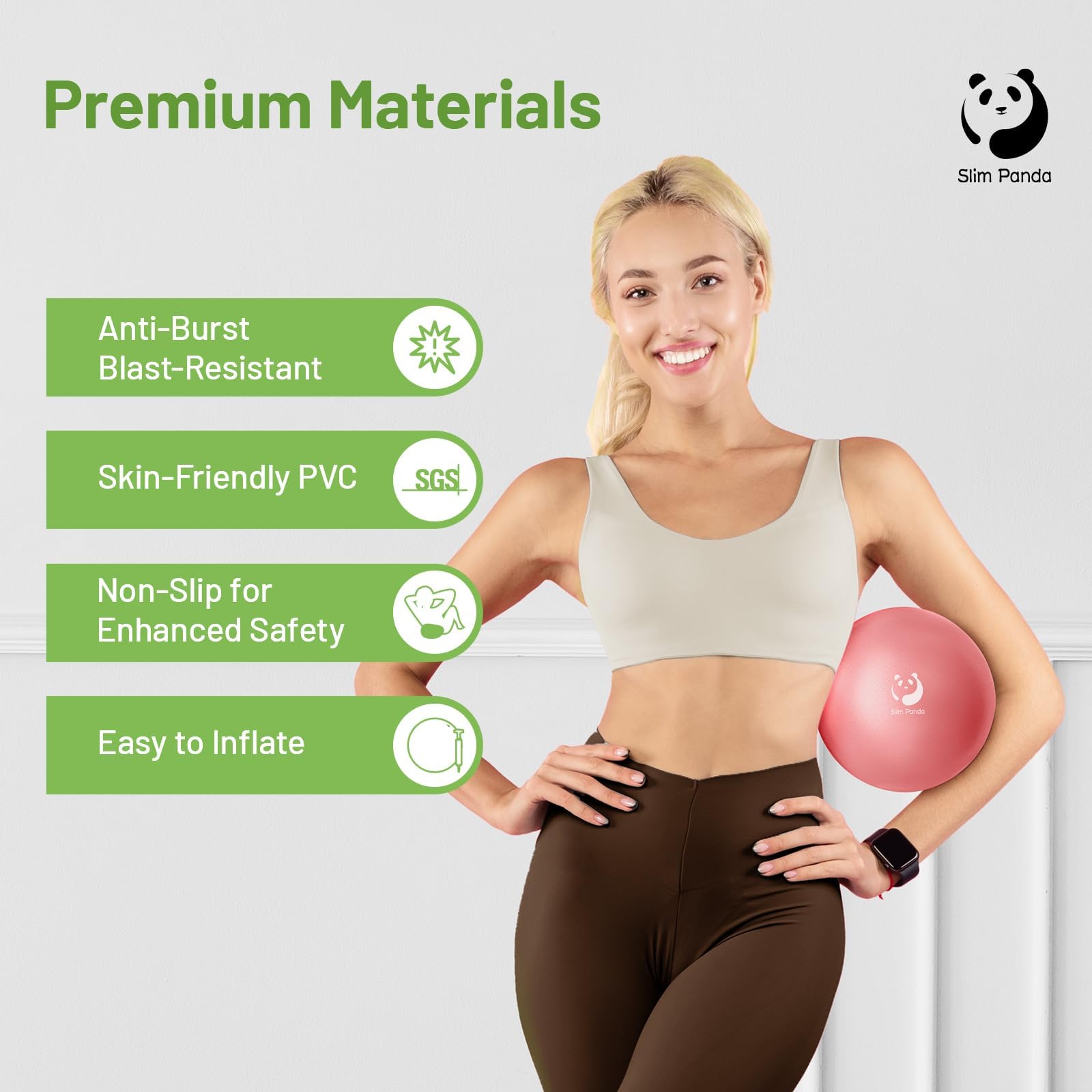 Slim Panda Palla Pilates Piccola,23-25cm Anti Scoppio Antiscivolo Palla Ginnastica con Cannuccia Gonfiabile,Soft PVC Palla daYoga per Fitness