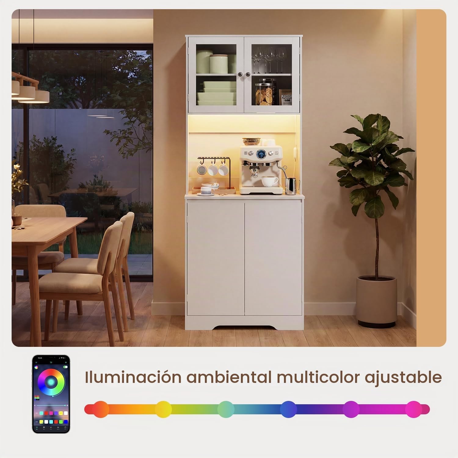 Xbro Armario de Cocina 180cm con Regleta y Tira de Luces LED y Encimera, Mueble Auxiliar de Cocina para Cocina, Comedor, Salón 73 x 40 x 180 cm, Blanco