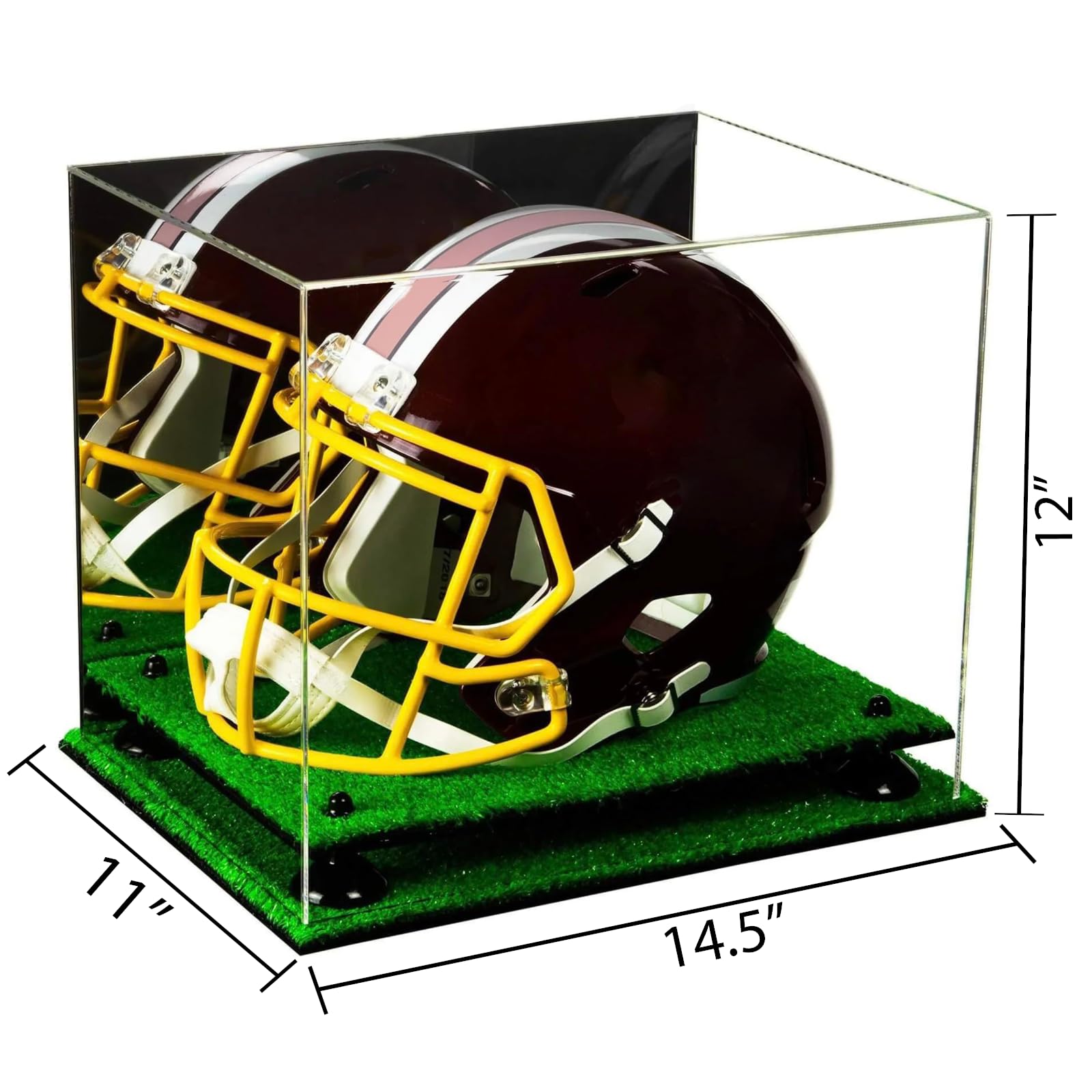 Better Display Cases Clear Acrylic Full-Size Football Helmet Display Case with Mirror Case, Black Risers and Turf Base (A002/V44)