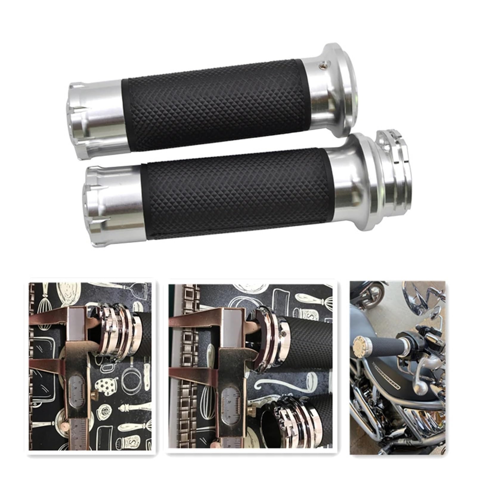 Empuñaduras Manillar Manillar De Goma Antideslizante para Motocicleta, Empuñaduras Cruzadas, Empuñadura De Barra para Softail para Dyna Turismo, Empuñaduras De Manillar(Silver Grips)