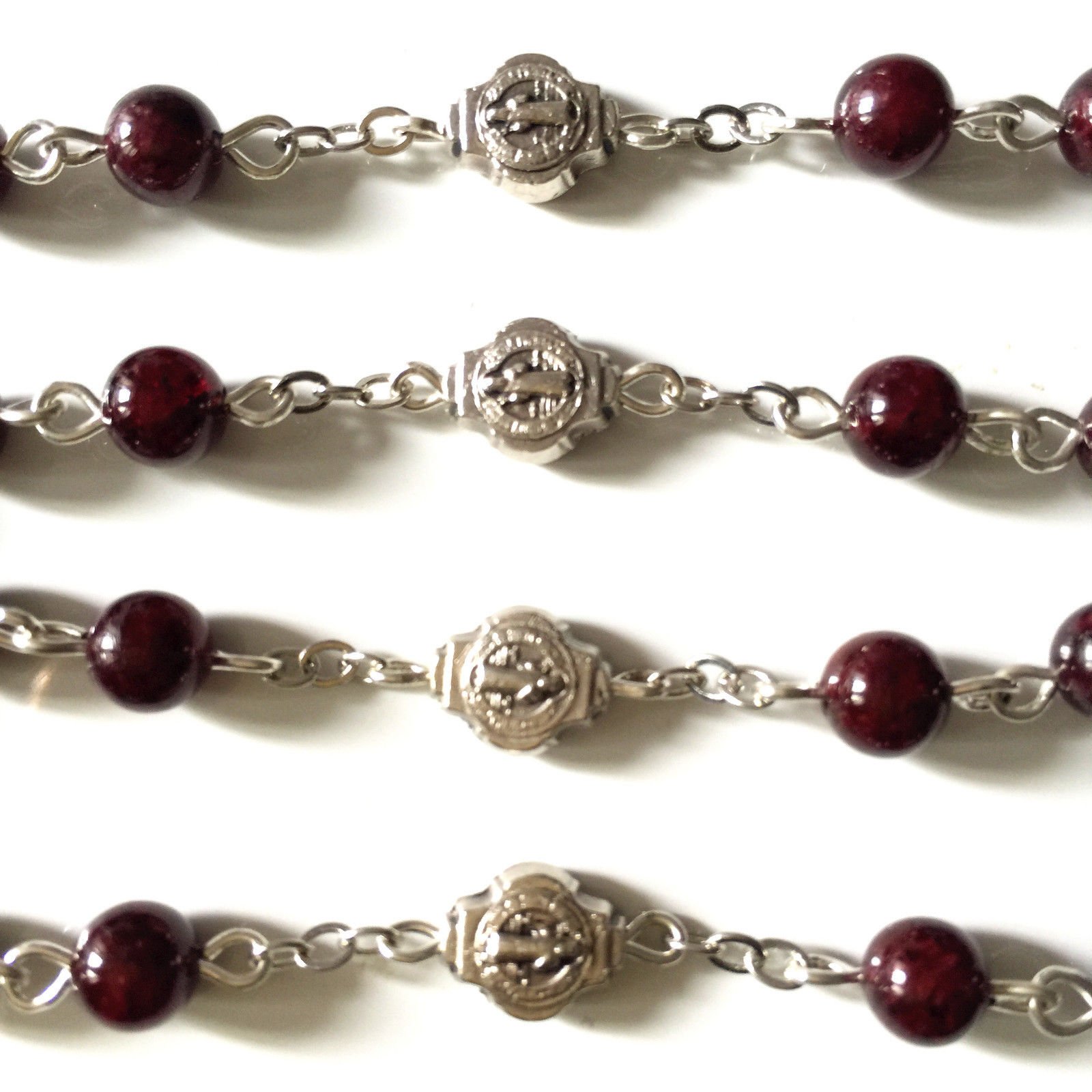 elegantmedical HANDMADE Catholic St. Benedict GARNET GEMSTONE Bead 5 DECADE Rosary Necklace Cross BOX product thumbnail 6