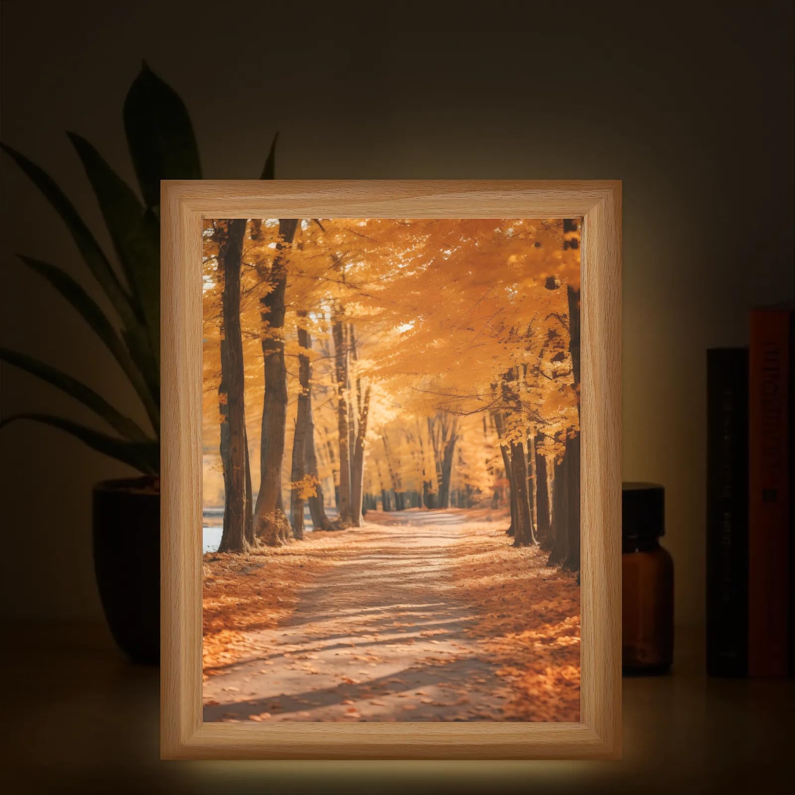 Light Up Painting, Sunset Forest Wall Art Picture Light Mystical Forest Light Up Art Frame, 10 Brightness USB Powered 3 Lighting Modes, Anxiety Relief Gift for Bedroom Home-Without Acrylic Panel