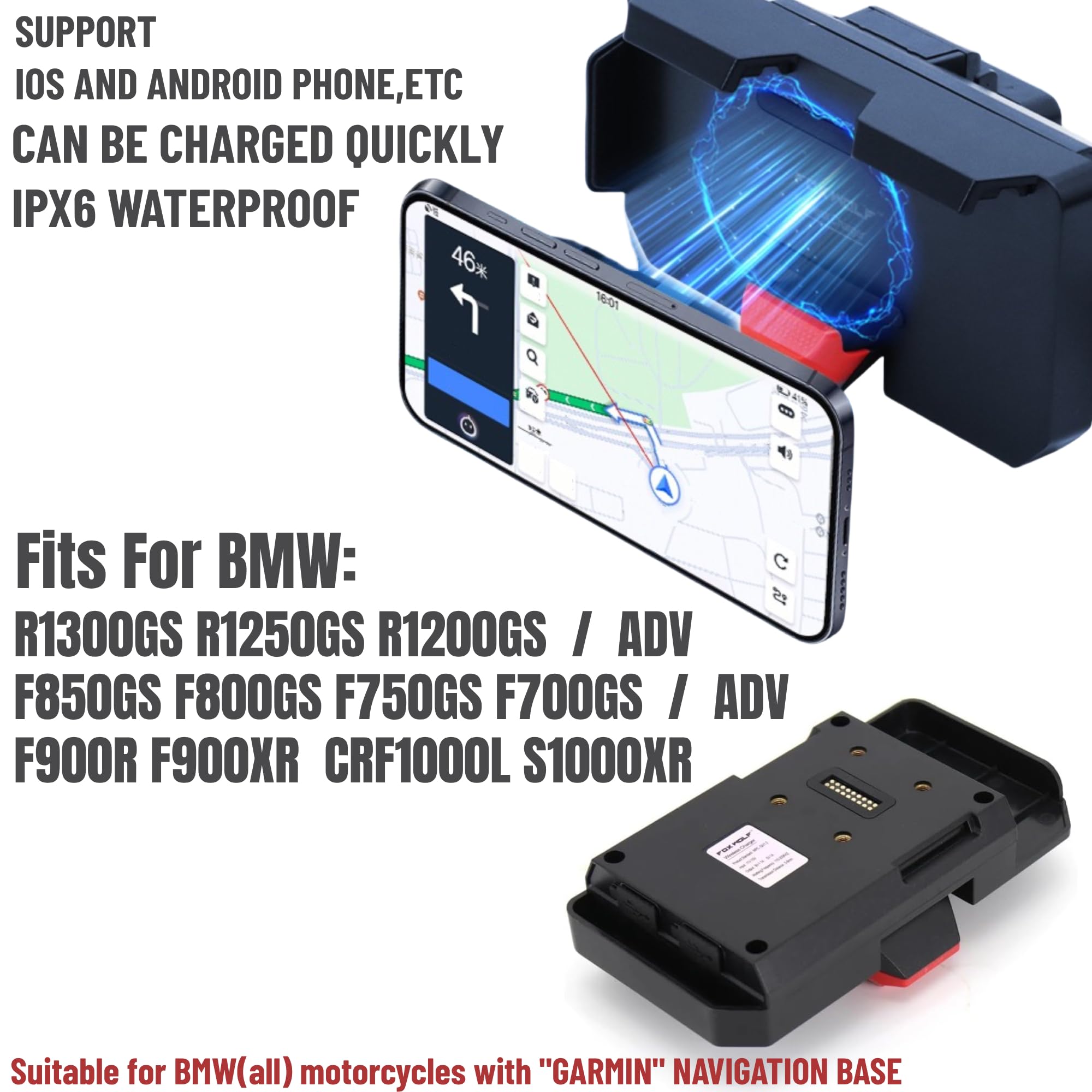 Staffa di Navigazione Ricarica Wireless per Telefono Cellulare GPS Moto per BMW R1300GS R1200GS ADV R1250GS CRF1000L S1000XR F900R F900XR F850GS F800GS F750GS F700GS Accessori Moto